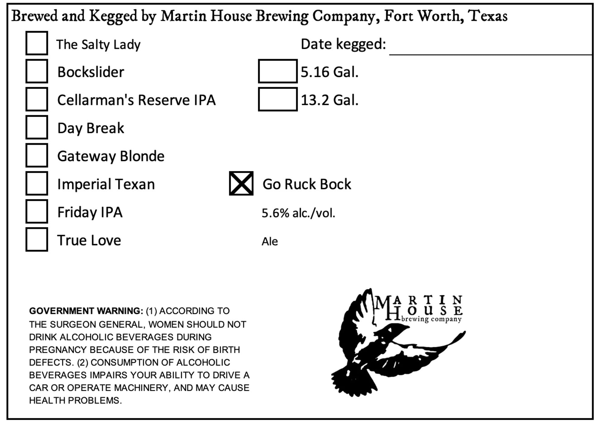 Go Ruck Bock by Martin House Brewing Company - beer label