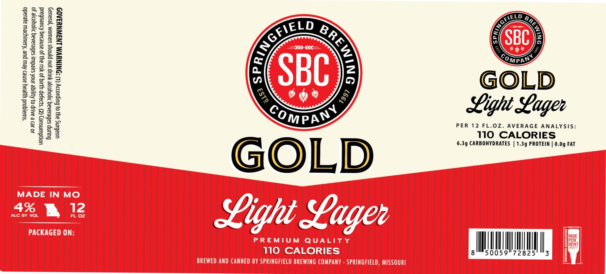Gold Light Lager by Springfield Brewing Company - beer label