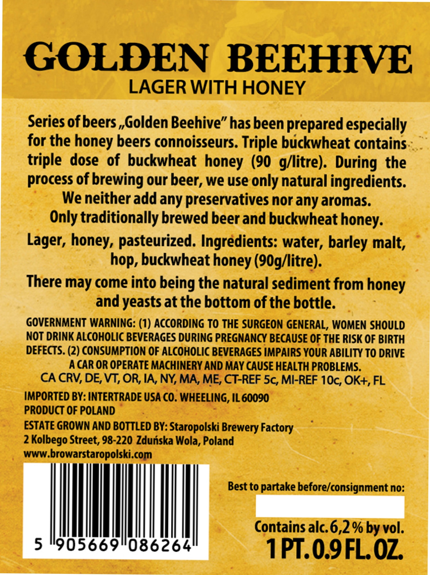 Golden Beehive Lager with Honey by Staropolski Brewery Factory - beer label
