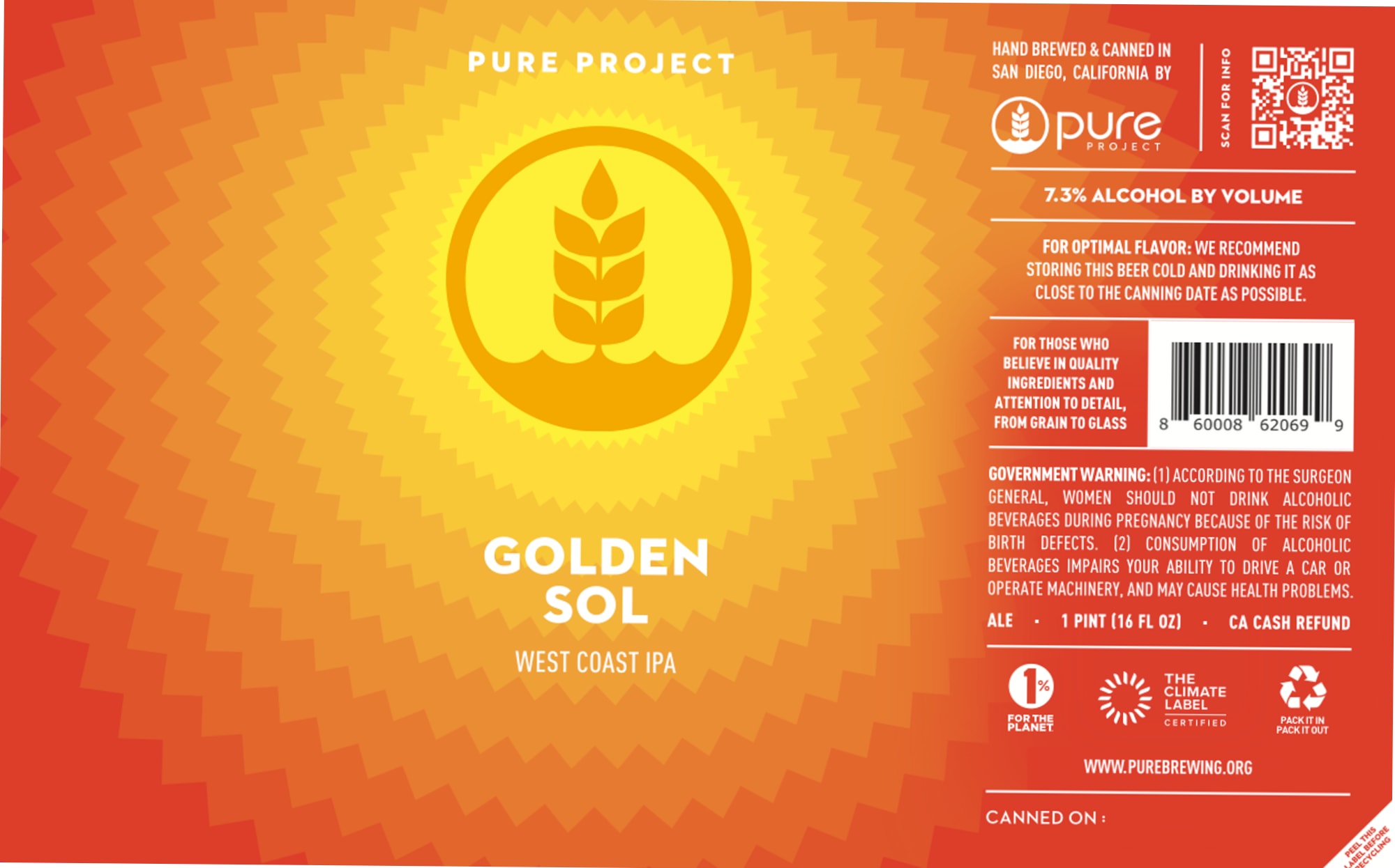 Golden Sol by Pure Project - beer label