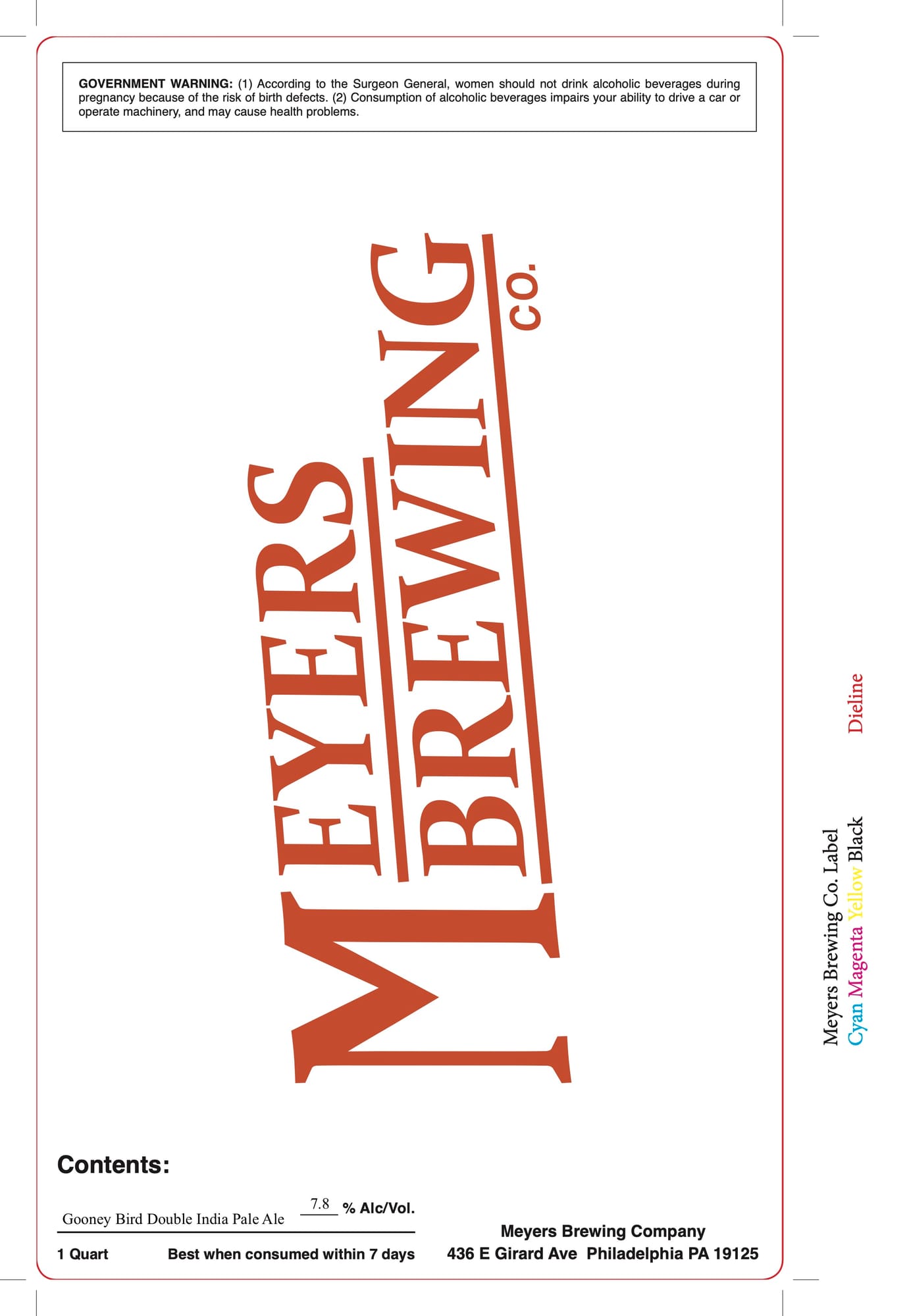 Gooney Bird Double India Pale Ale by Meyers Brewing Company - beer label