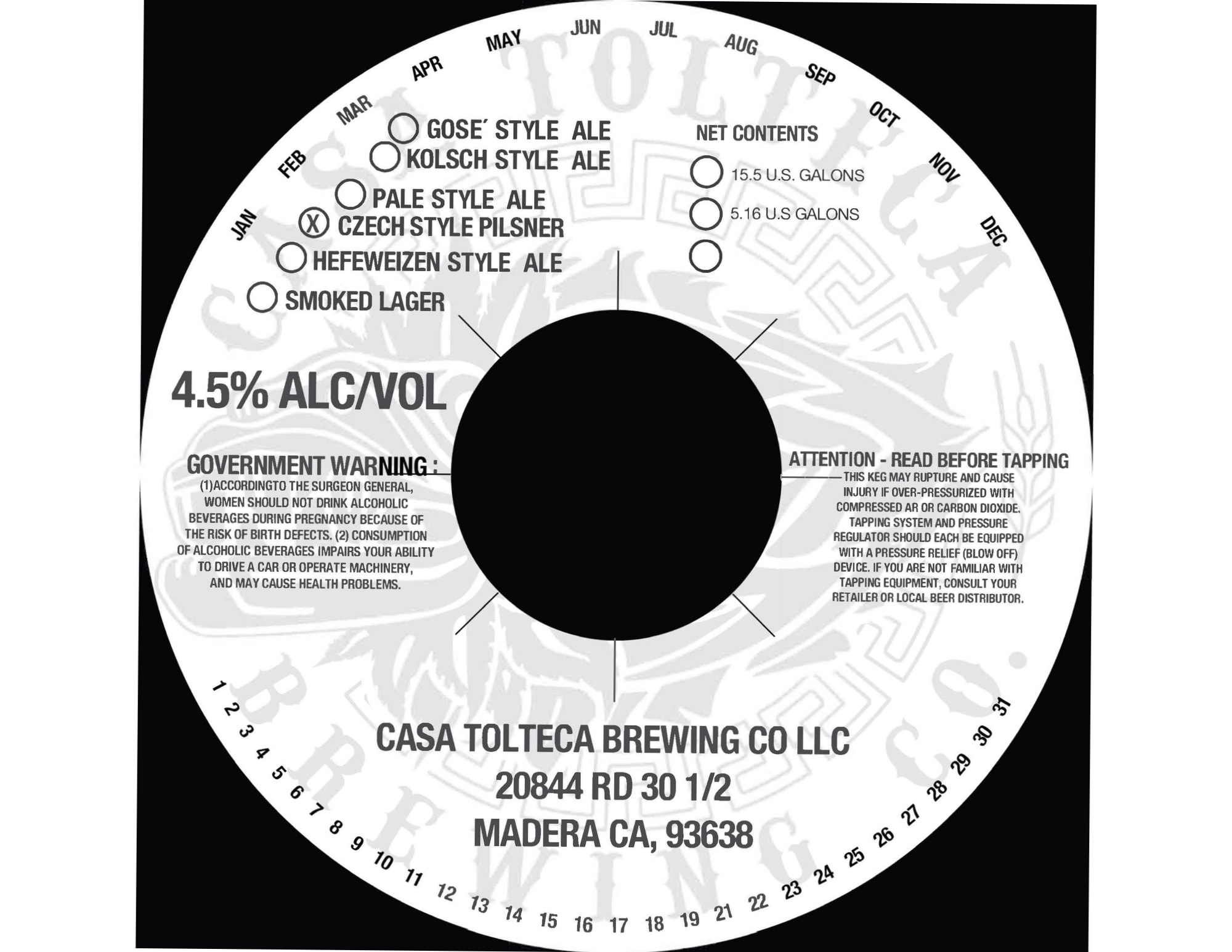Government Warning Gose by Casa Tolteca Brewing Co LLC - beer label