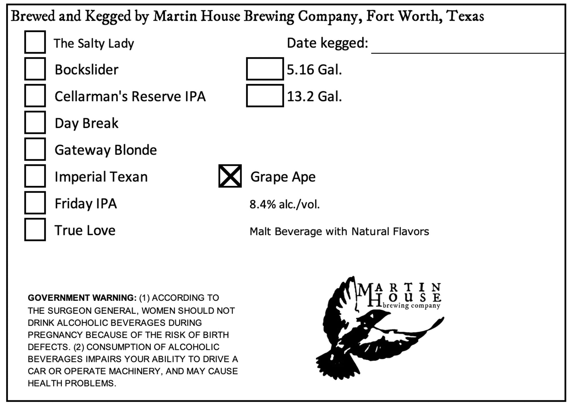 Grape Ape by Martin House Brewing Company - beer label