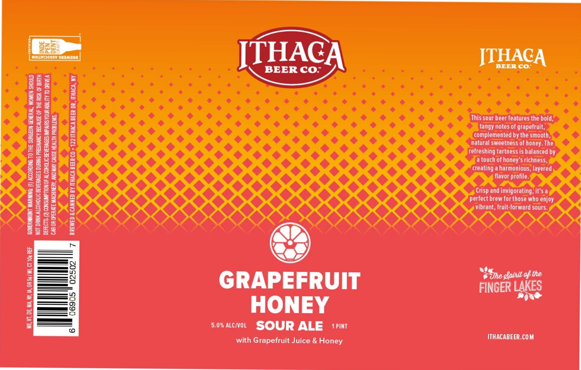 Grapefruit Honey Sour Ale by Ithaca Beer Co. - beer label
