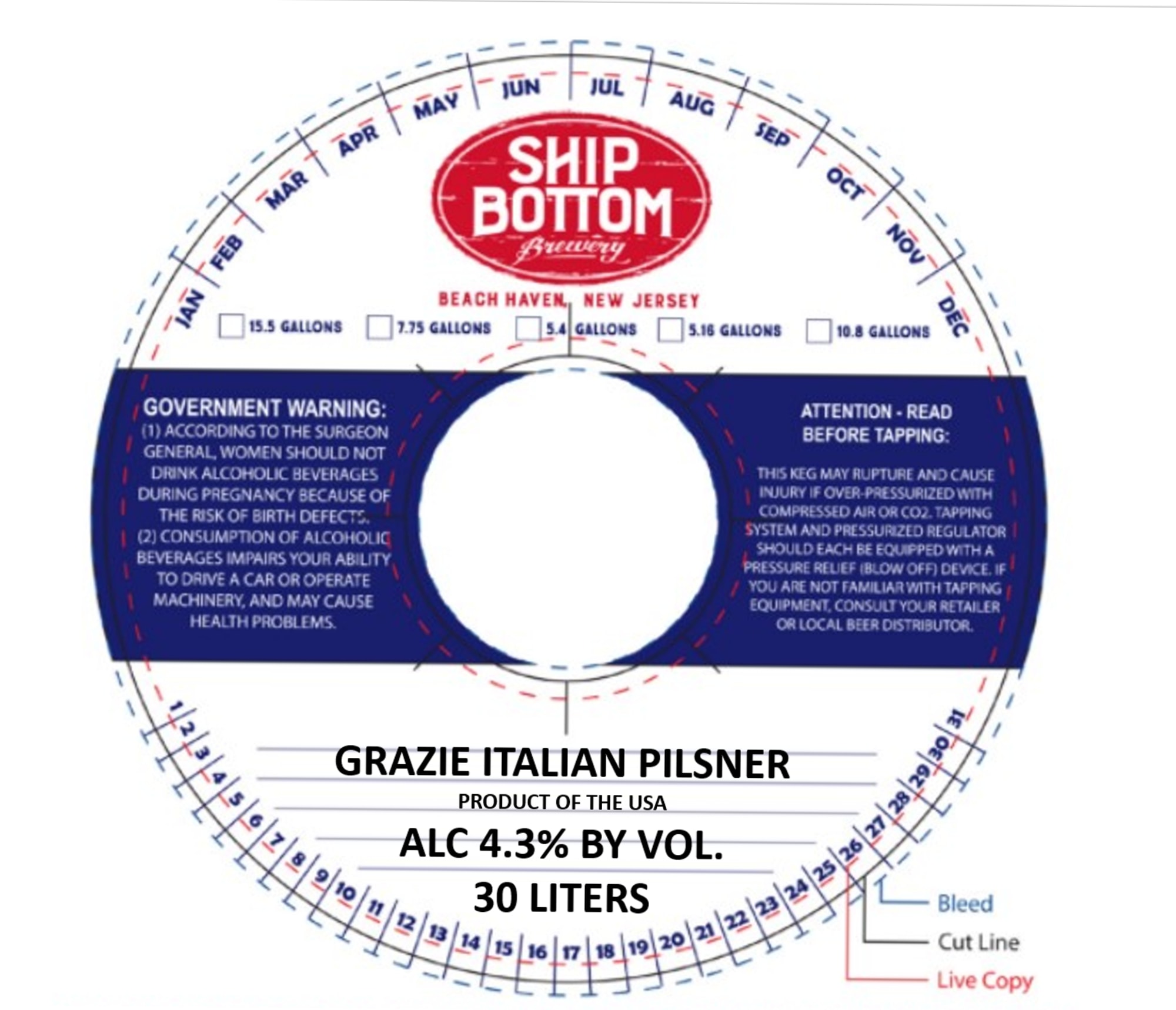 Grazie Italian Pilsner by Ship Bottom Brewery - beer label