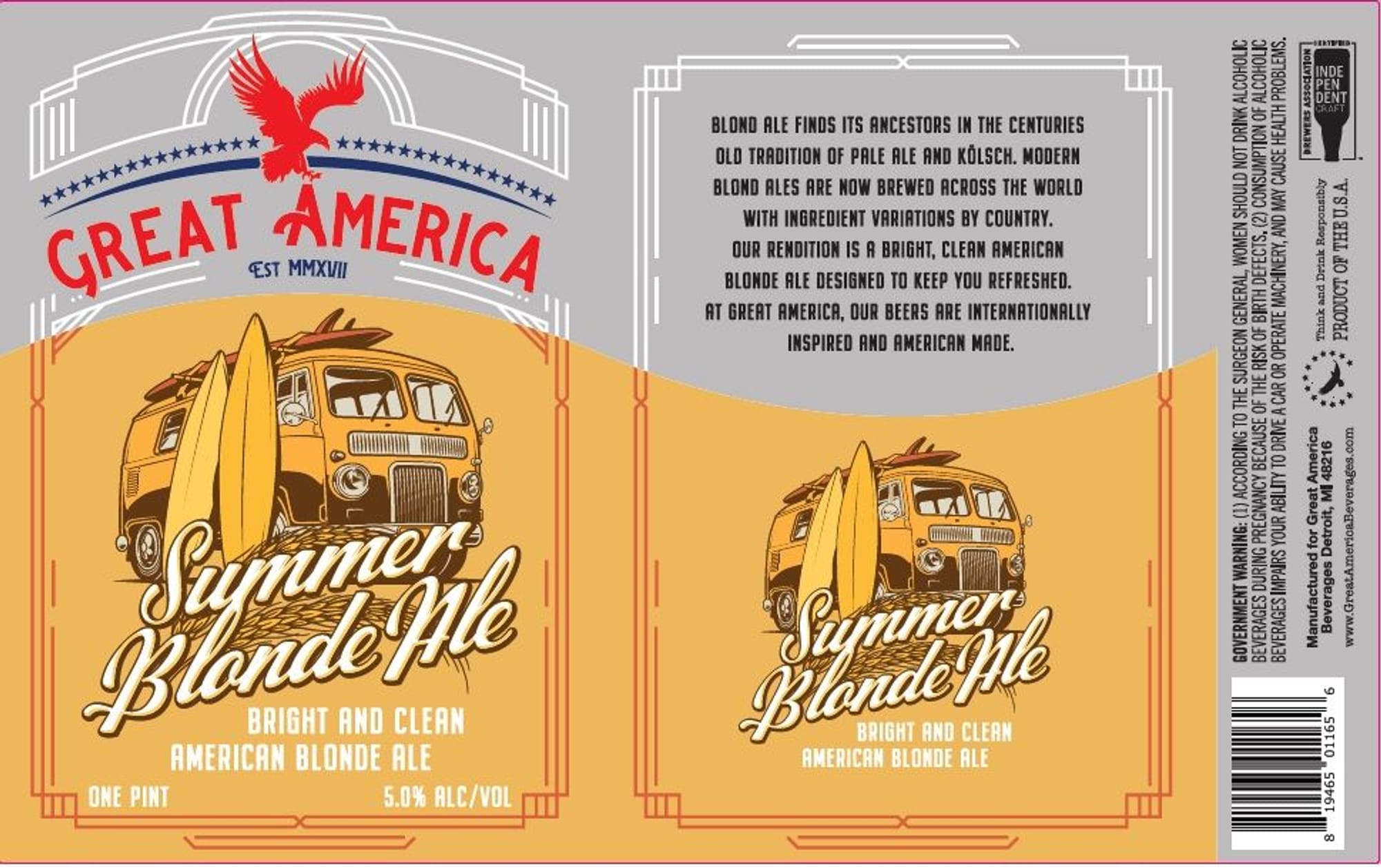 Summer Blonde Ale by Great America Brewing Co. - beer label