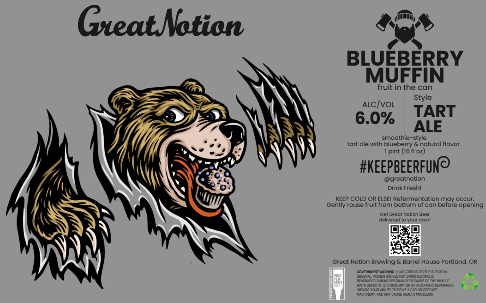 Blueberry Muffin Tart Ale by Great Notion Brewing - beer label
