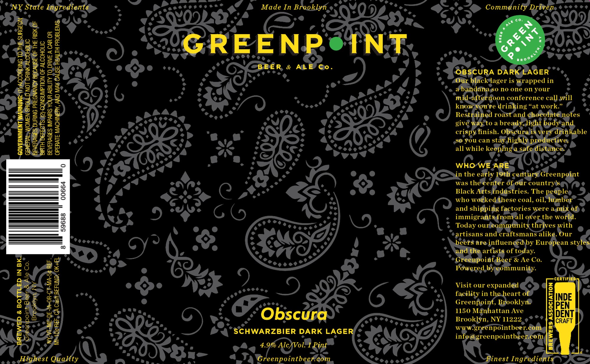 Obscura by Greenpoint Beer & Ale Co. - beer label