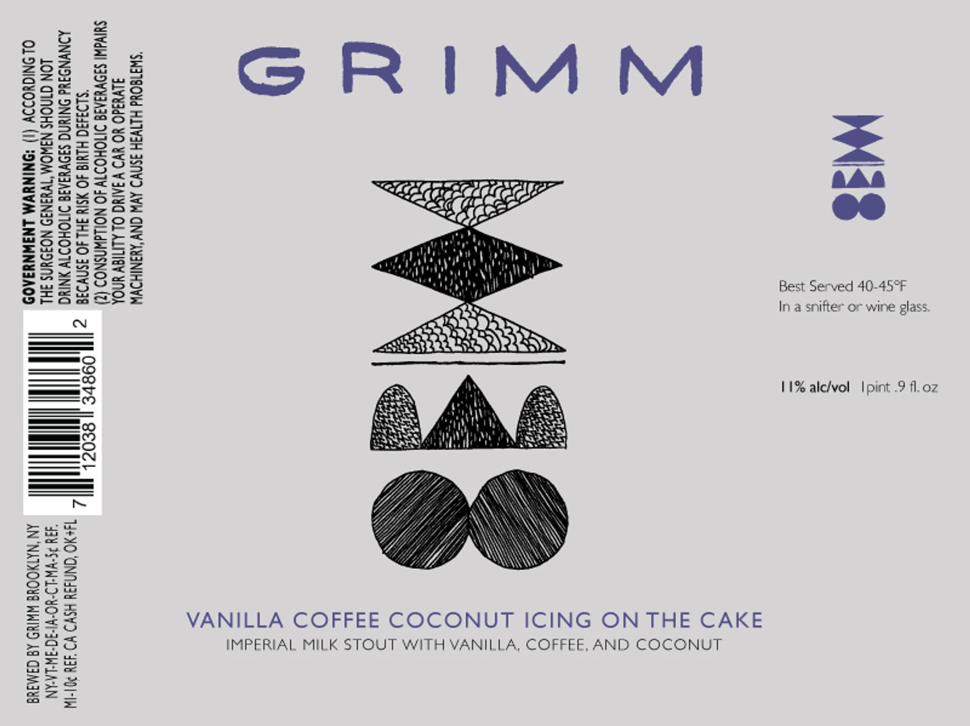 Vanilla Coffee Coconut Icing on the Cake by Grimm Artisanal Ales - beer label