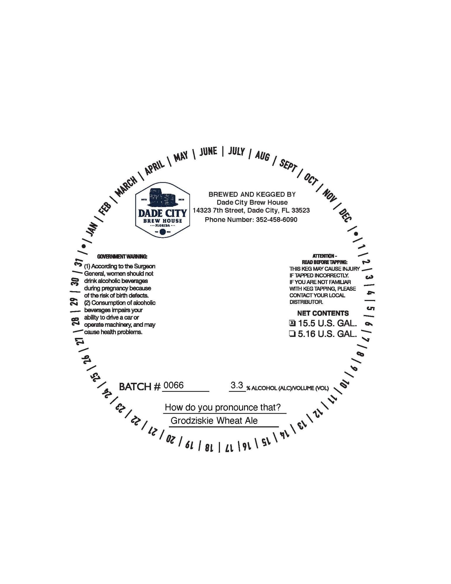 Grodziskie Wheat Ale by Dade City Brew House - beer label