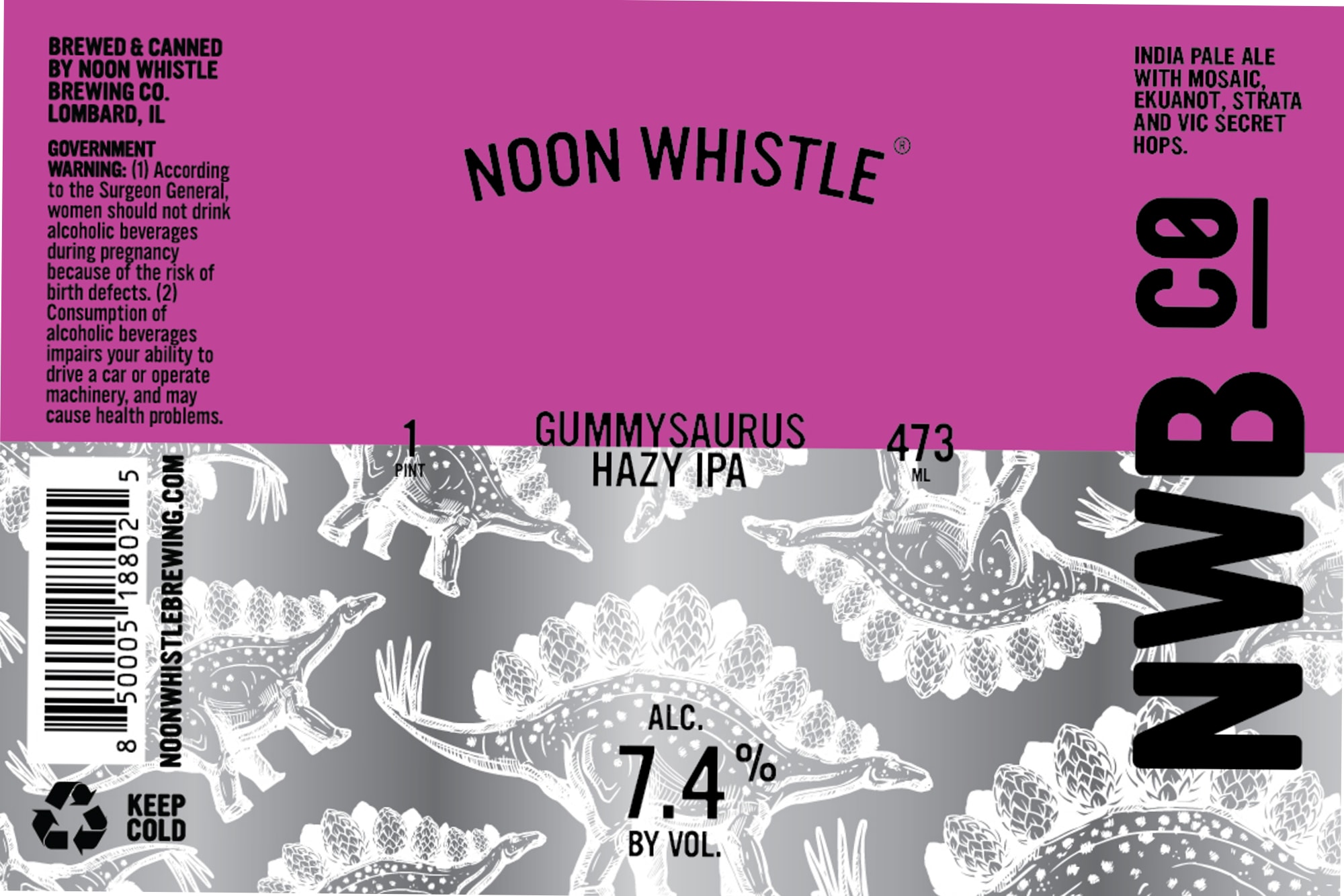 Gummysaurus Hazy IPA by Noon Whistle Brewing Co. - beer label