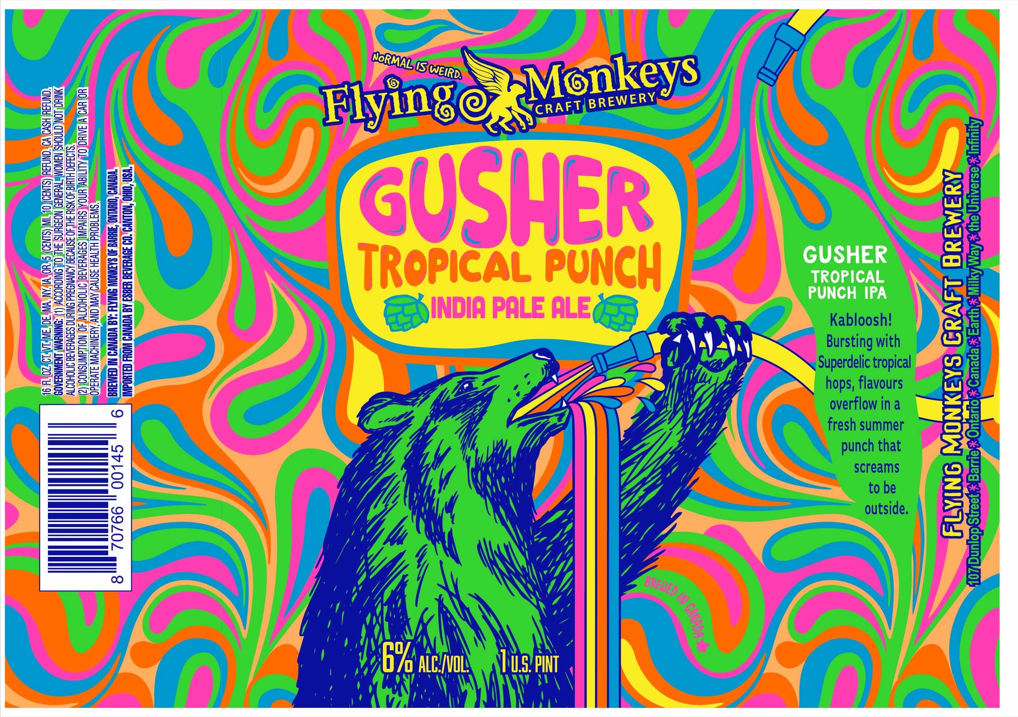 Gusher Tropical Punch IPA by Flying Monkeys Craft Brewery - beer label