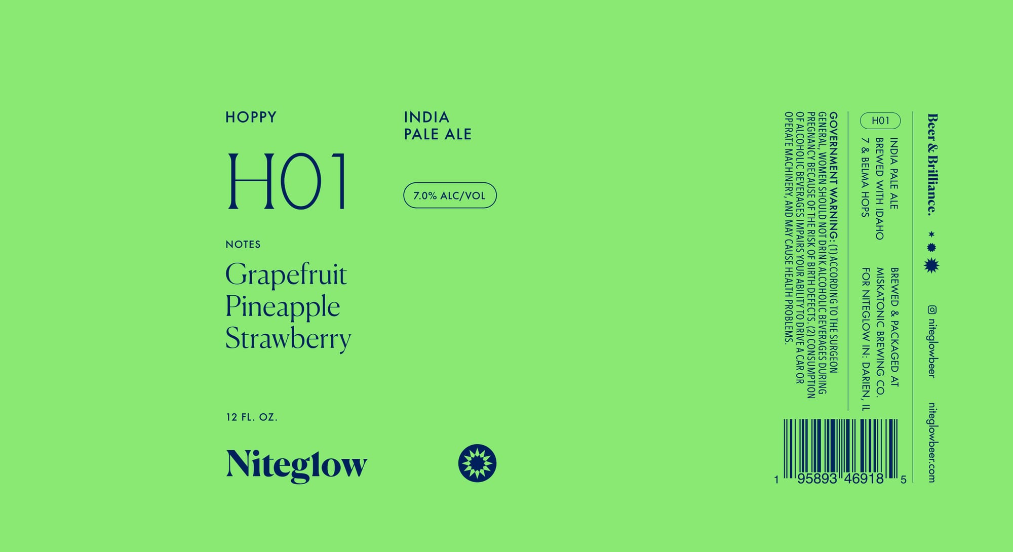 H01 India Pale Ale by Niteglow Beer - beer label