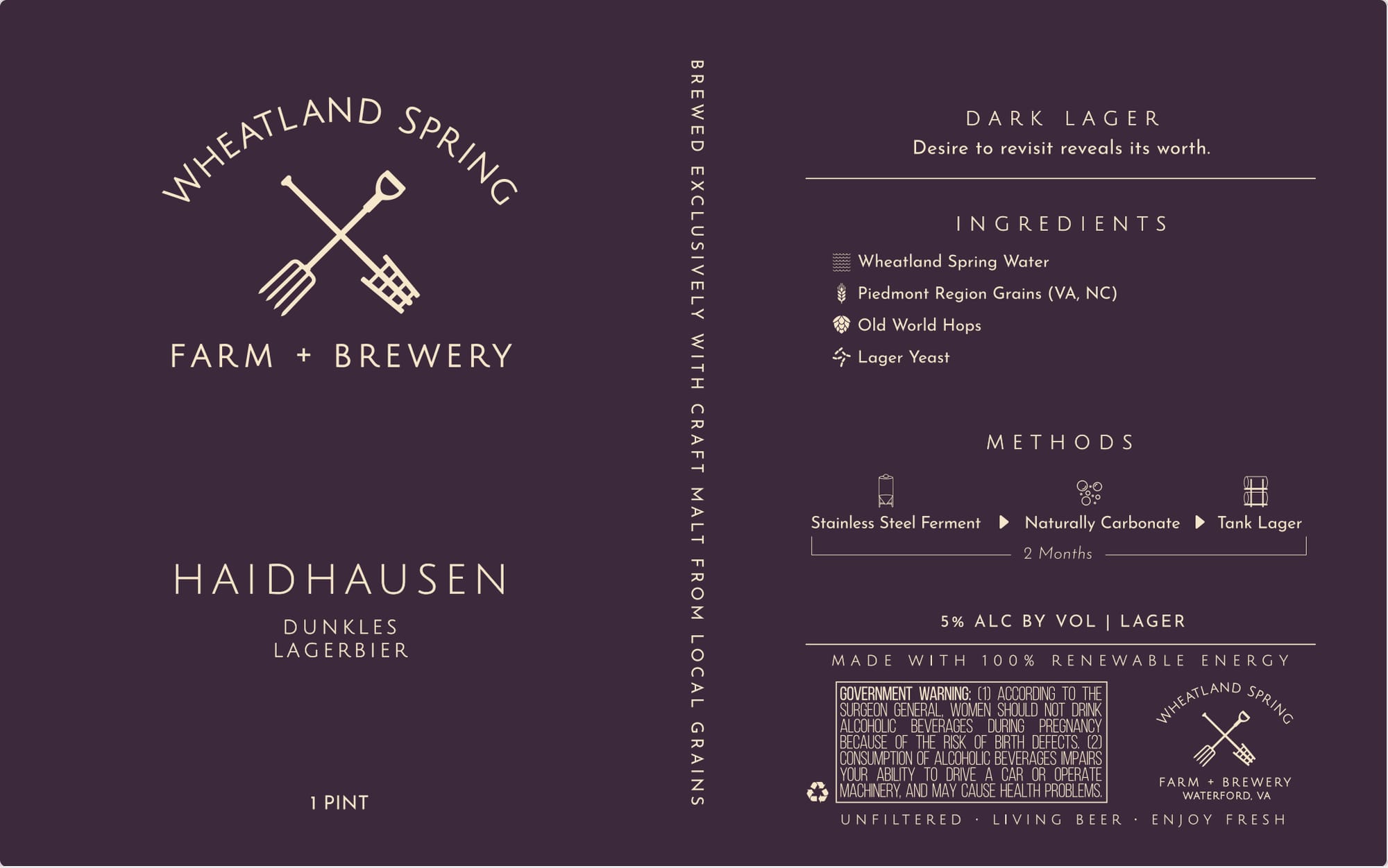 Haidhausen Dunkles by Wheatland Spring Farm + Brewery - beer label