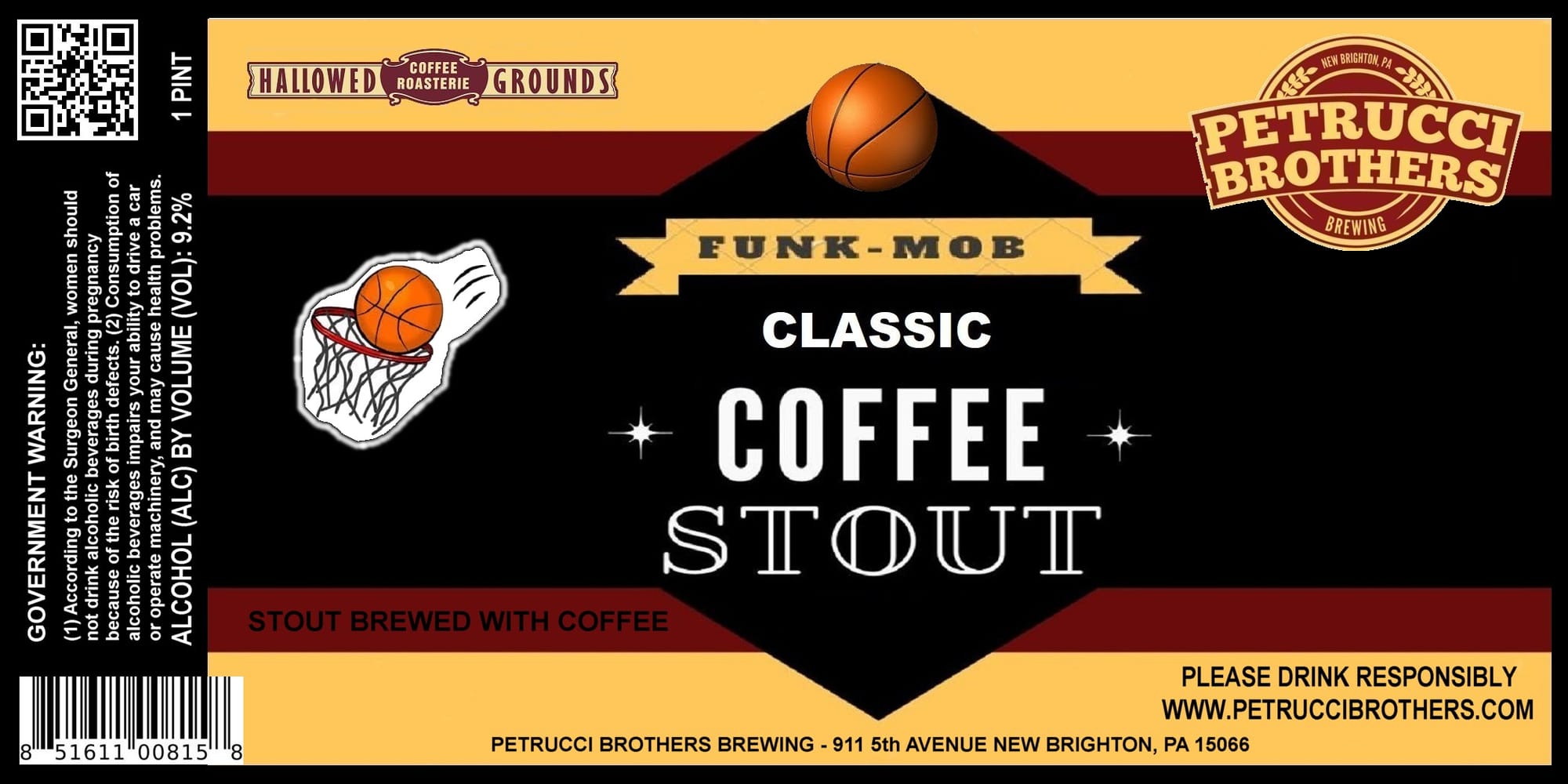 Hallowed Grounds Funk-Mob Classic Coffee Stout by Petrucci Brothers Brewing - beer label