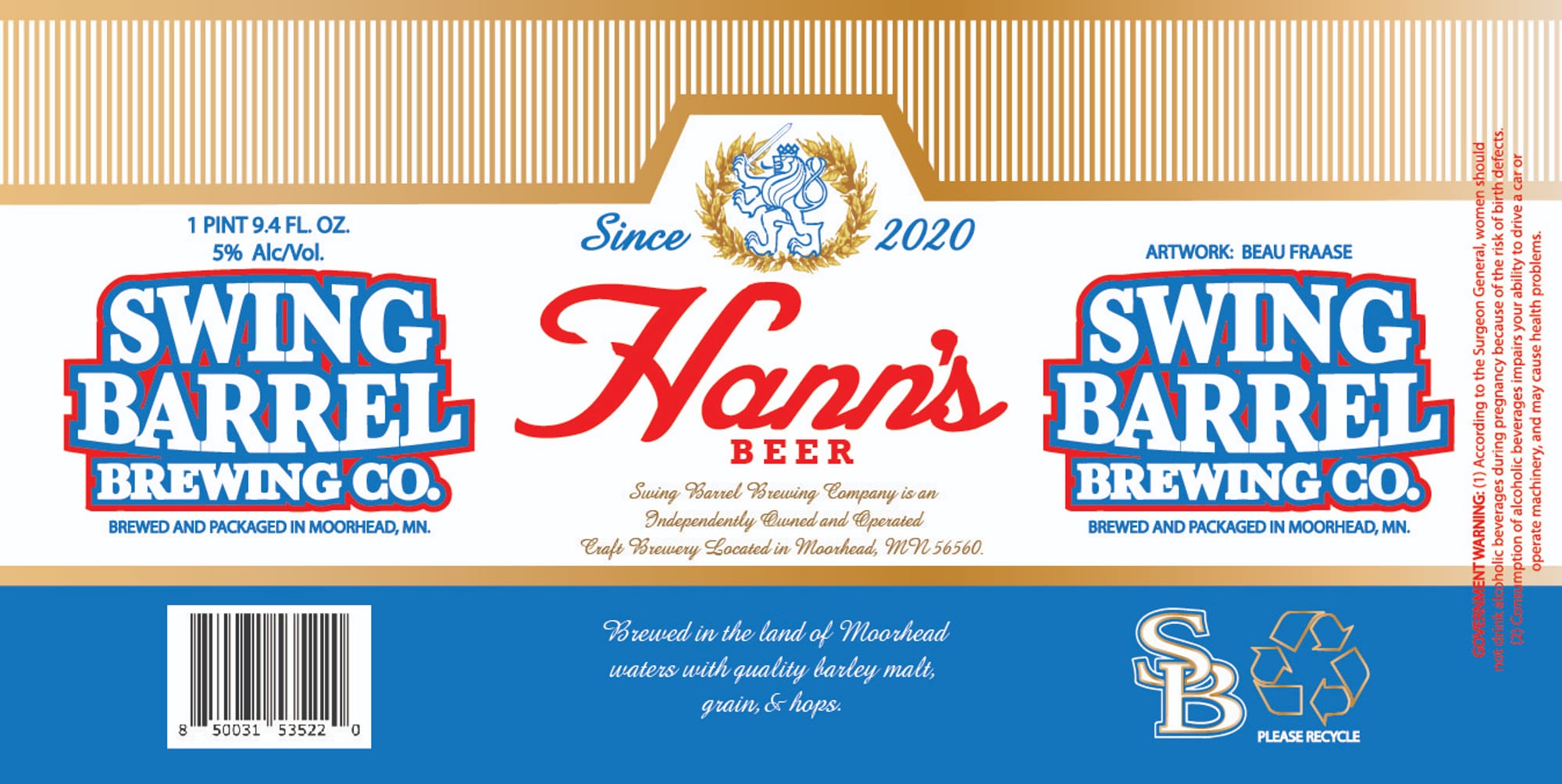 Hann's Beer by Swing Barrel Brewing Co. - beer label