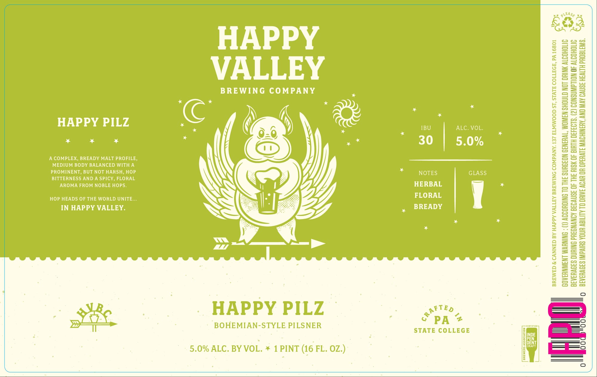 Happy Pilz by Happy Valley Brewing Company - beer label