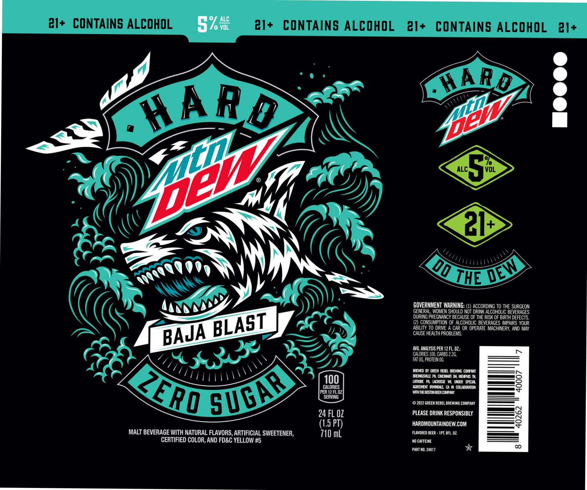 Hard MTN Dew Baja Blast by PepsiCo - beer label