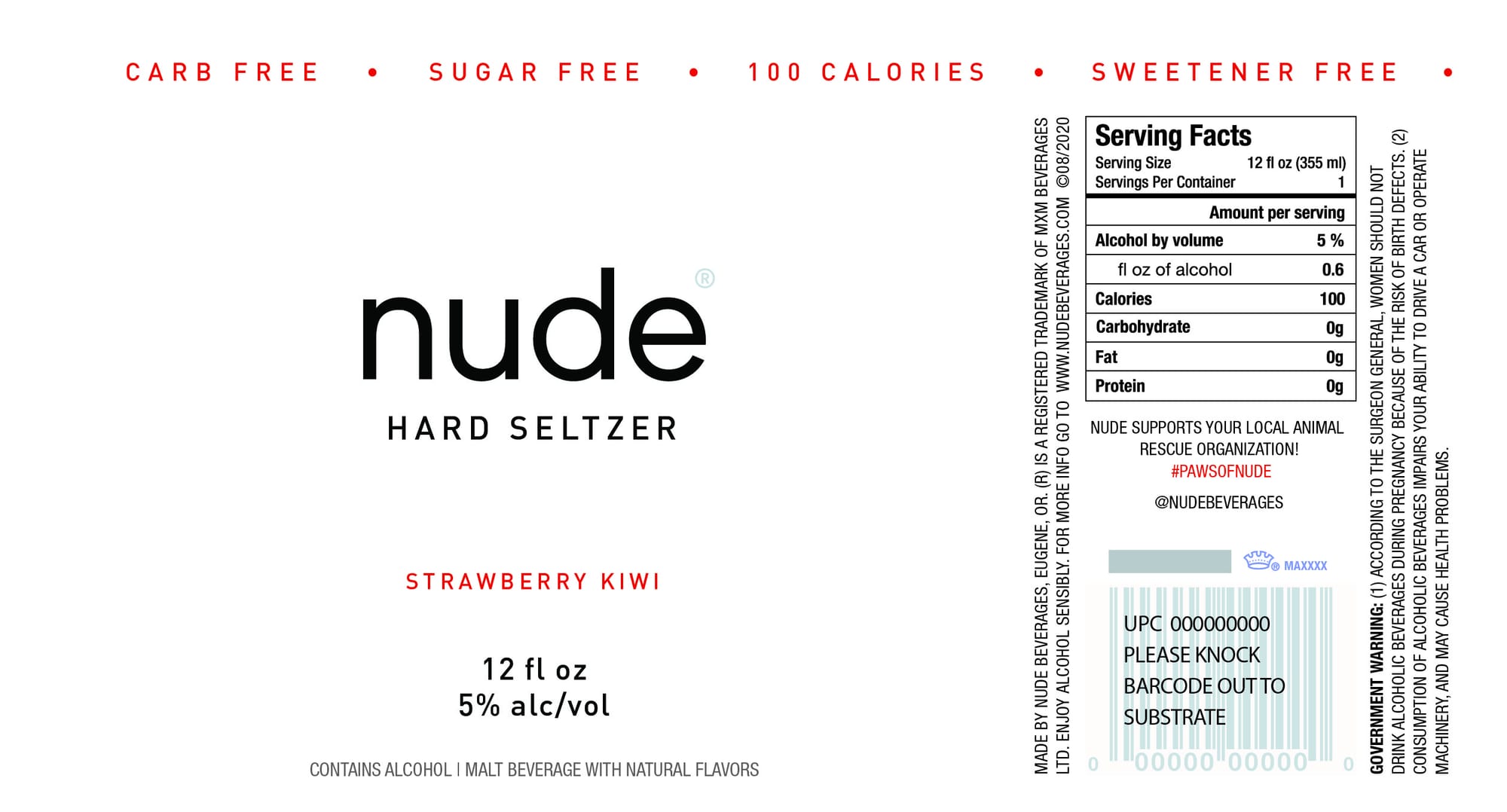 Hard Seltzer Strawberry Kiwi by Nude Beverages - beer label