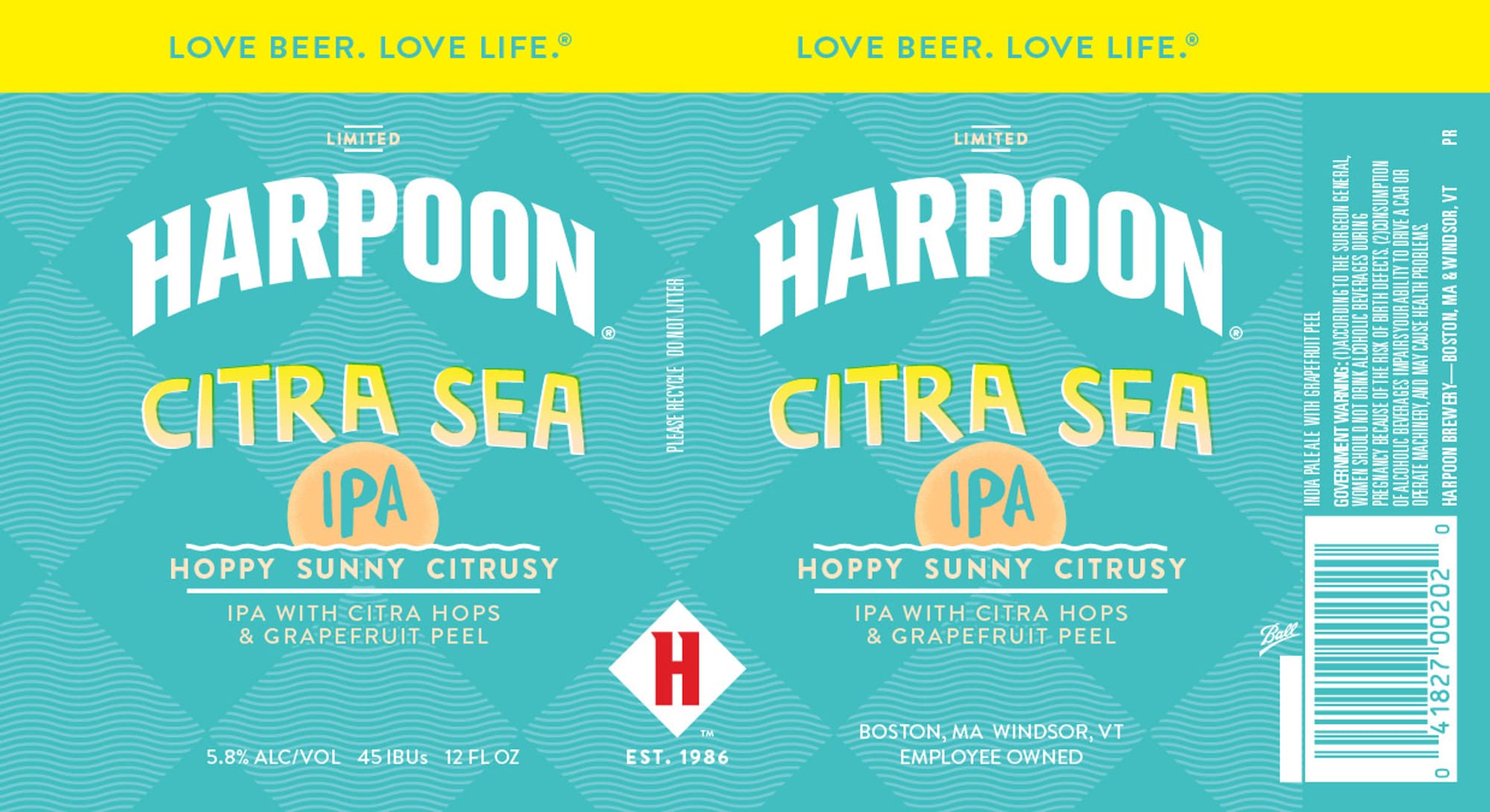 Citra Sea IPA by Harpoon Brewery - beer label