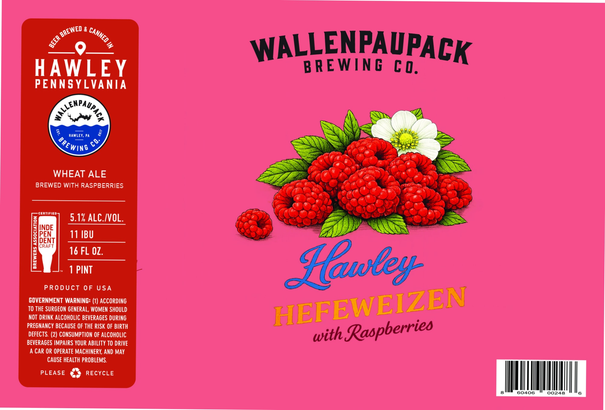 Hawley Hefeweizen with Raspberries by Wallenpaupack Brewing Co. - beer label