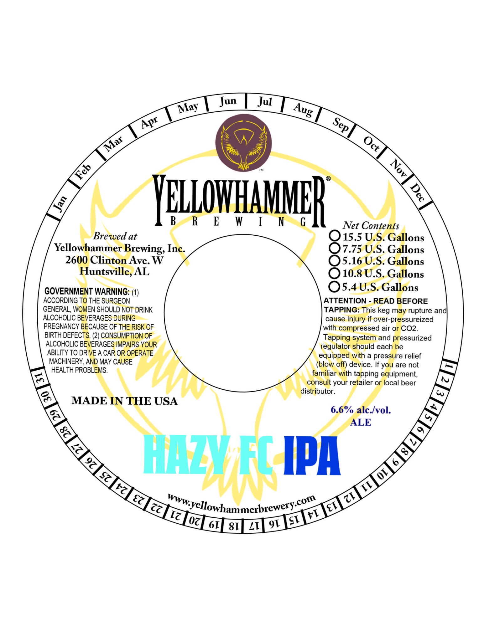 Hazy FC IPA by Yellowhammer Brewing - beer label
