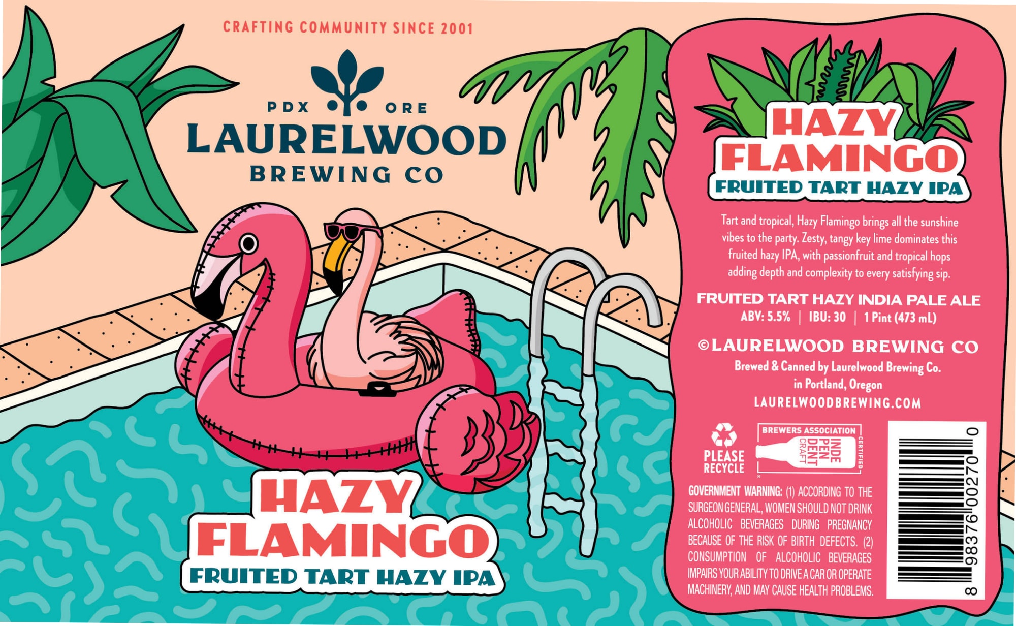 Hazy Flamingo by Laurelwood Brewing Co. - beer label