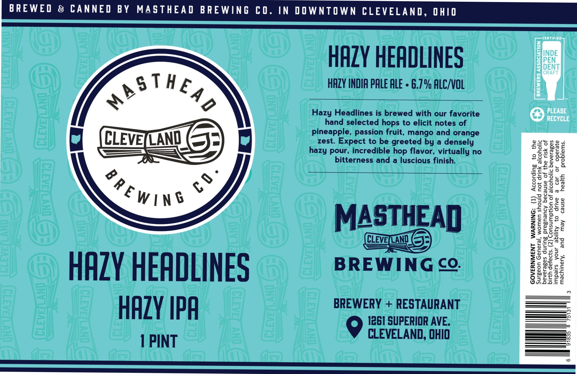 Hazy Headlines by Masthead Brewing Co. - beer label