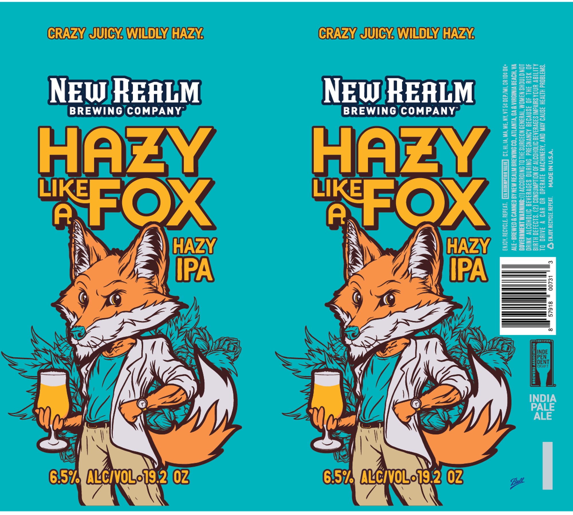 Hazy Like a Fox by New Realm Brewing Company - beer label