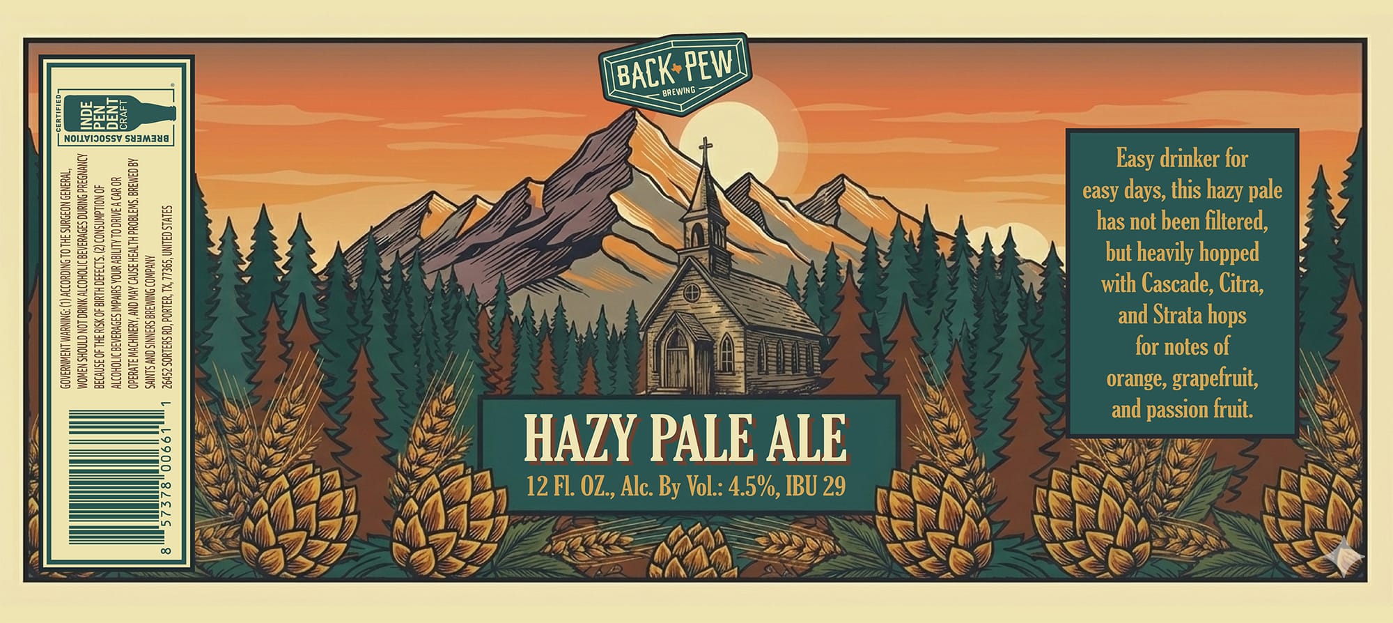 Hazy Pale Ale by Back Pew Brewing - beer label