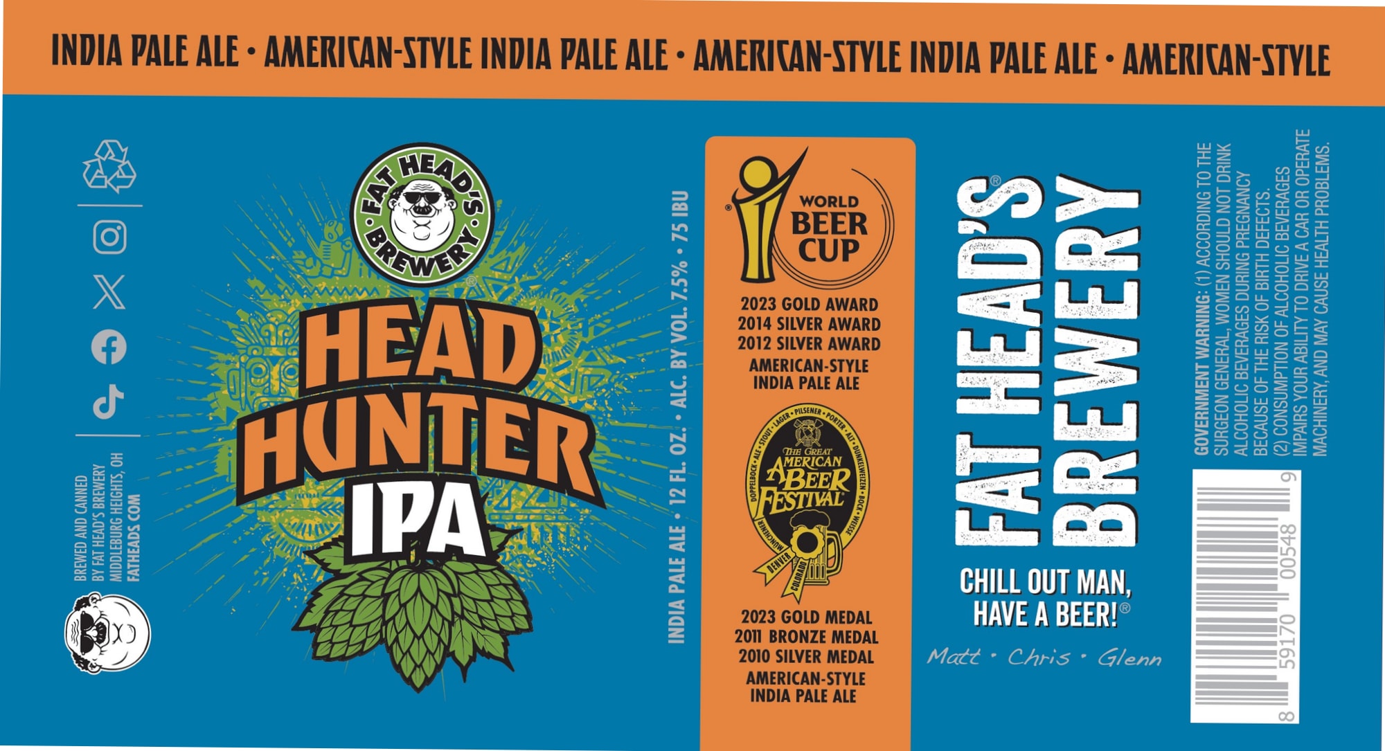 Head Hunter IPA by Fat Head’s Brewery - beer label