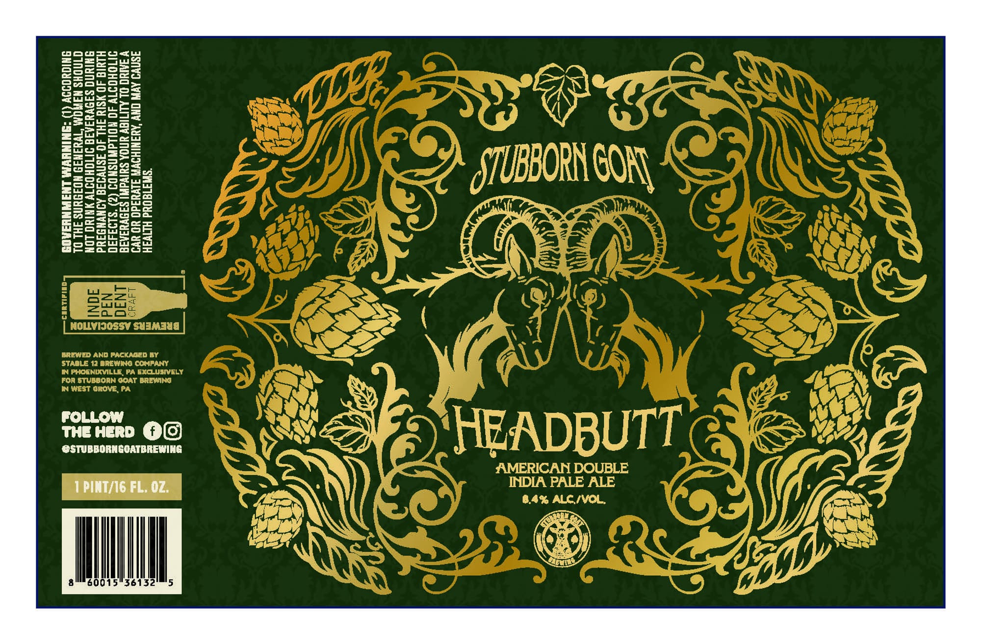 HEADBUTT by STUBBORN GOAT BREWING - beer label