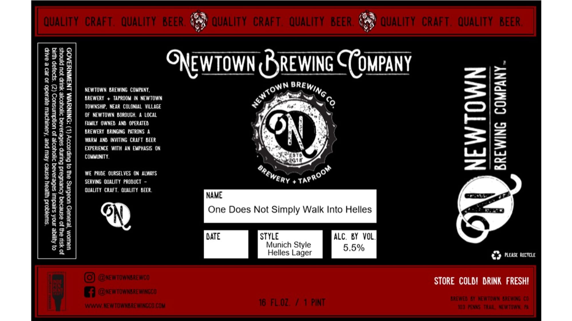 One Does Not Simply Walk Into Helles by Newtown Brewing Company - beer label