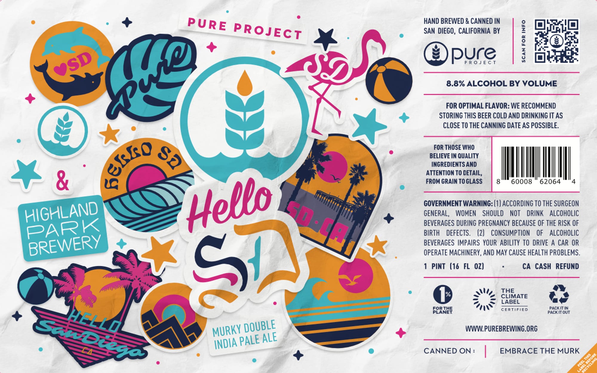 Hello San Diego by Pure Project - beer label