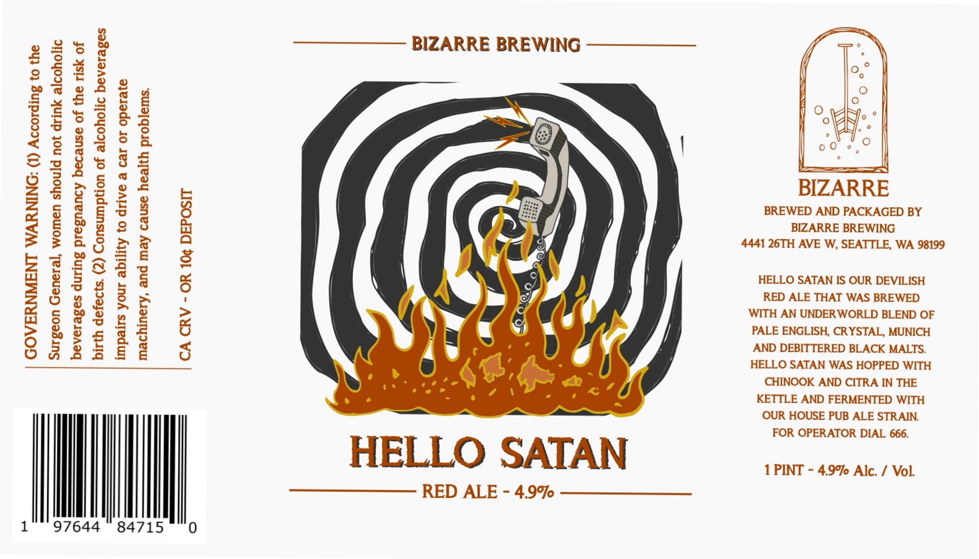 Hello Satan by Bizarre Brewing - beer label