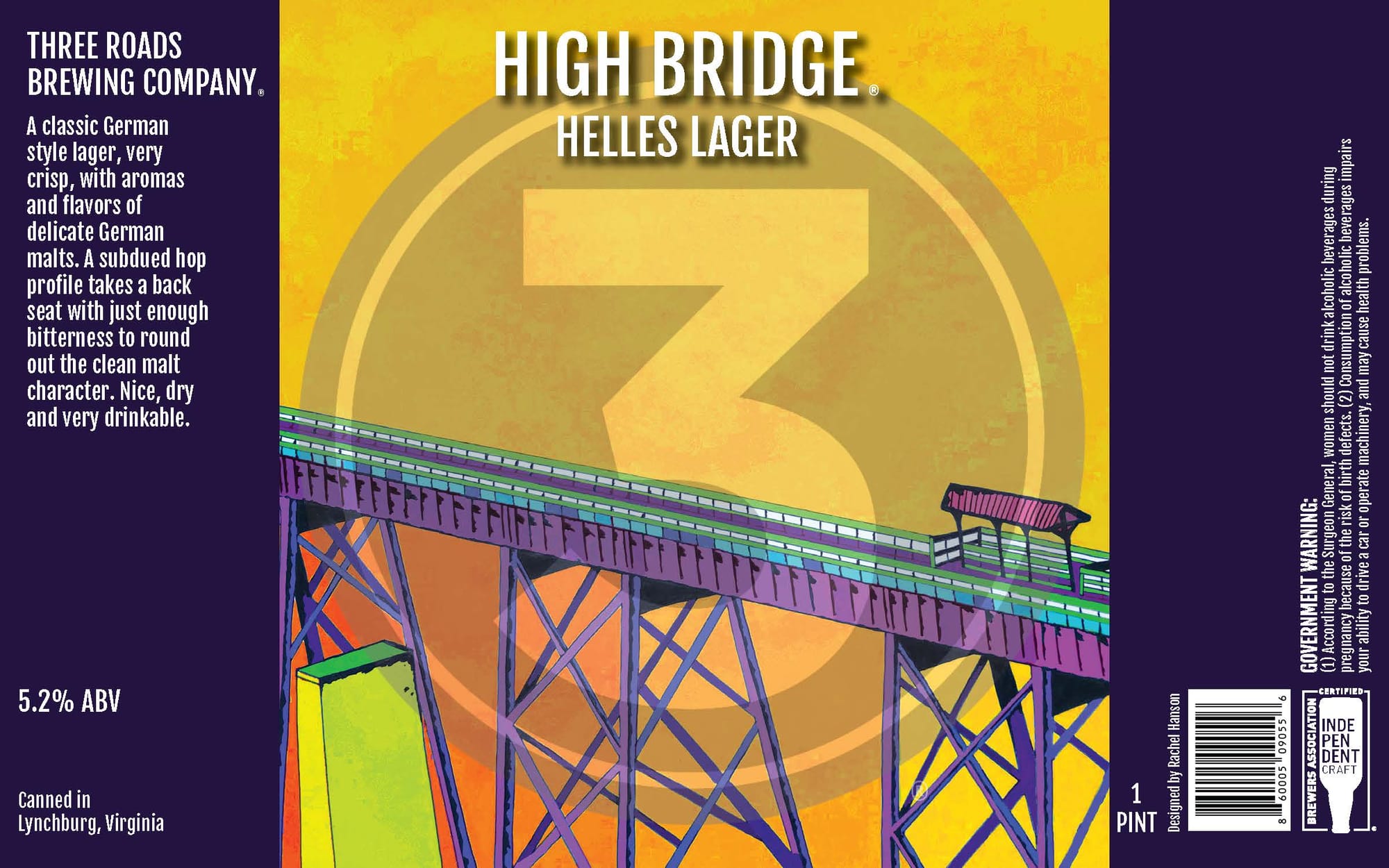 High Bridge Helles Lager by Three Roads Brewing Company - beer label