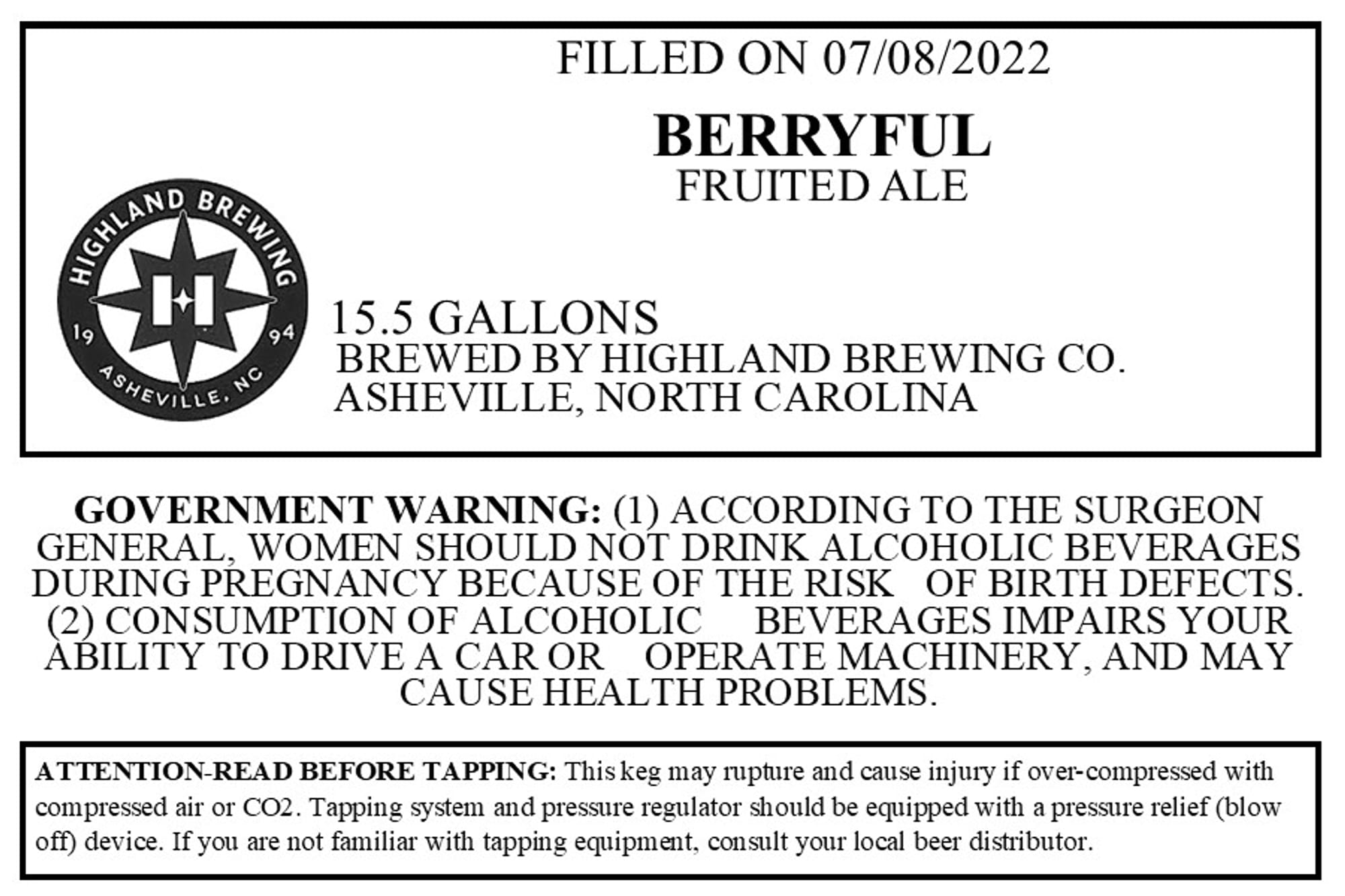Berryful by Highland Brewing Co. - beer label