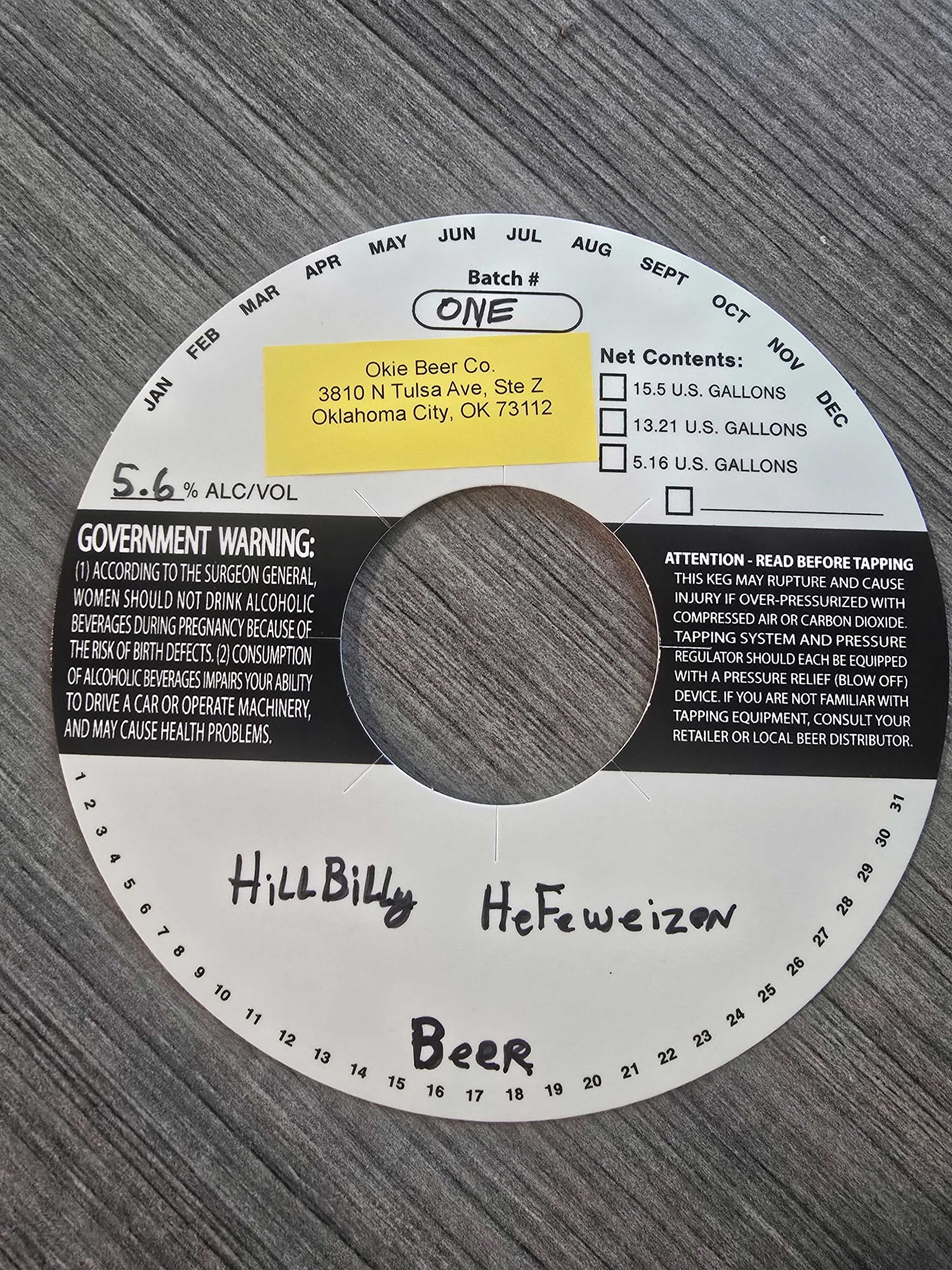 Hillbilly Hefeweizen by Okie Beer Co. - beer label