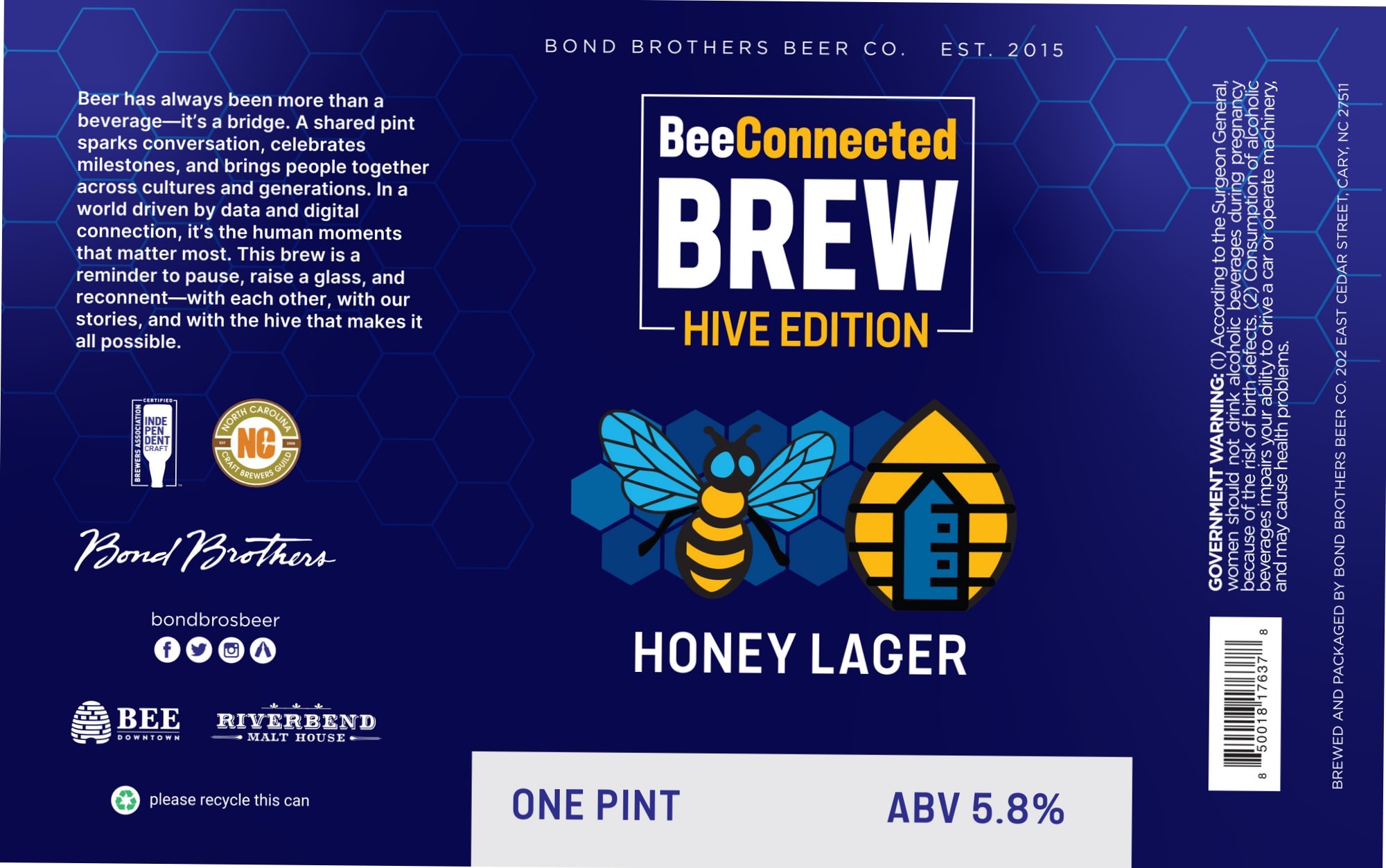 Hive Edition Honey Lager by Bond Brothers Beer Co. - beer label