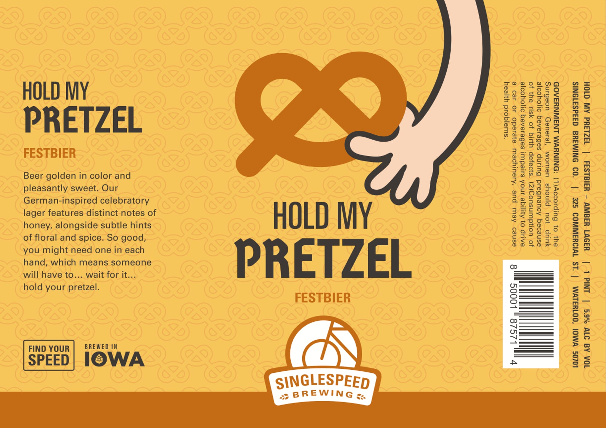 Hold My Pretzel by Singlespeed Brewing - beer label