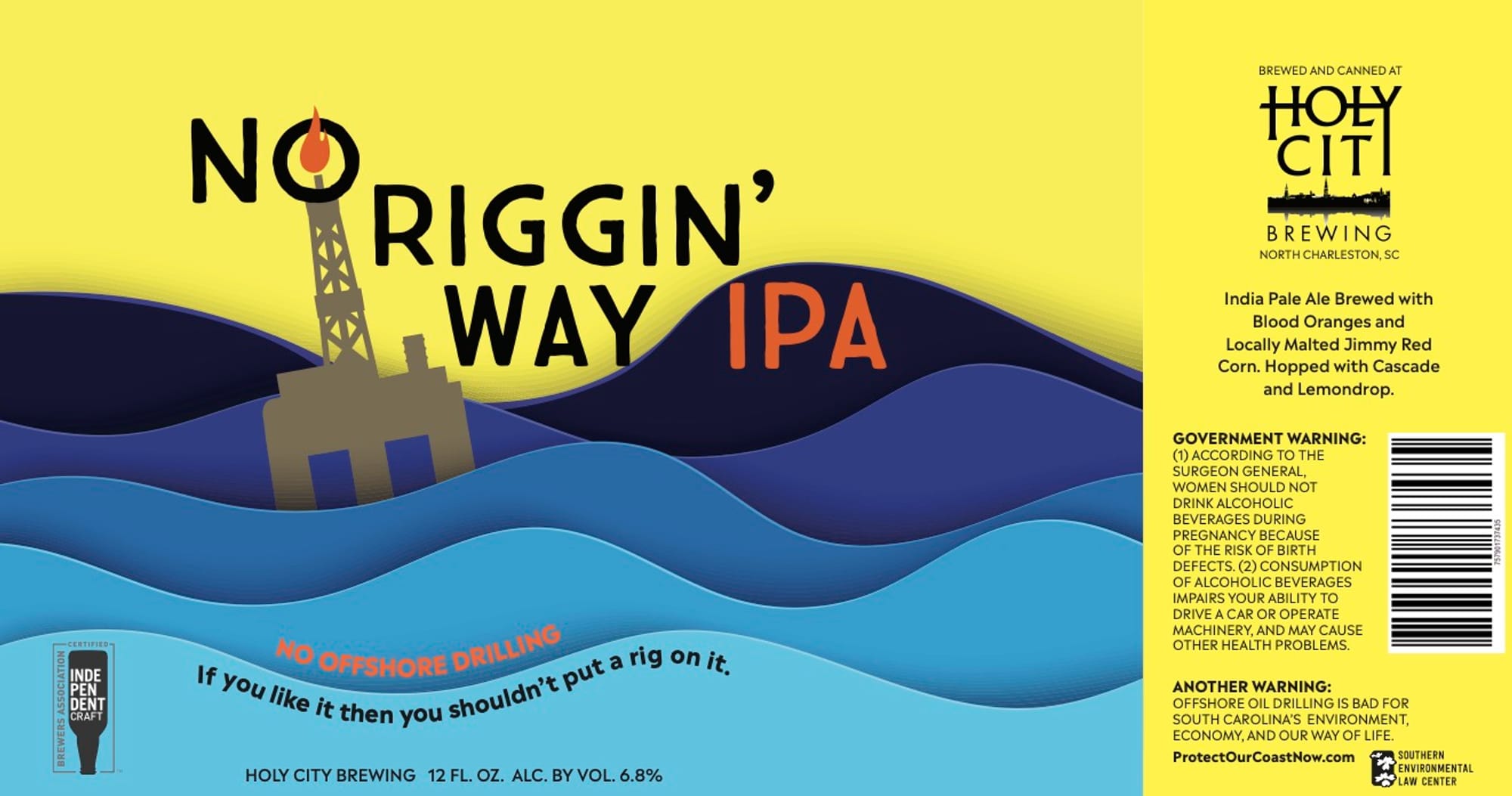 No Riggin’ Way IPA by Holy City Brewing - beer label