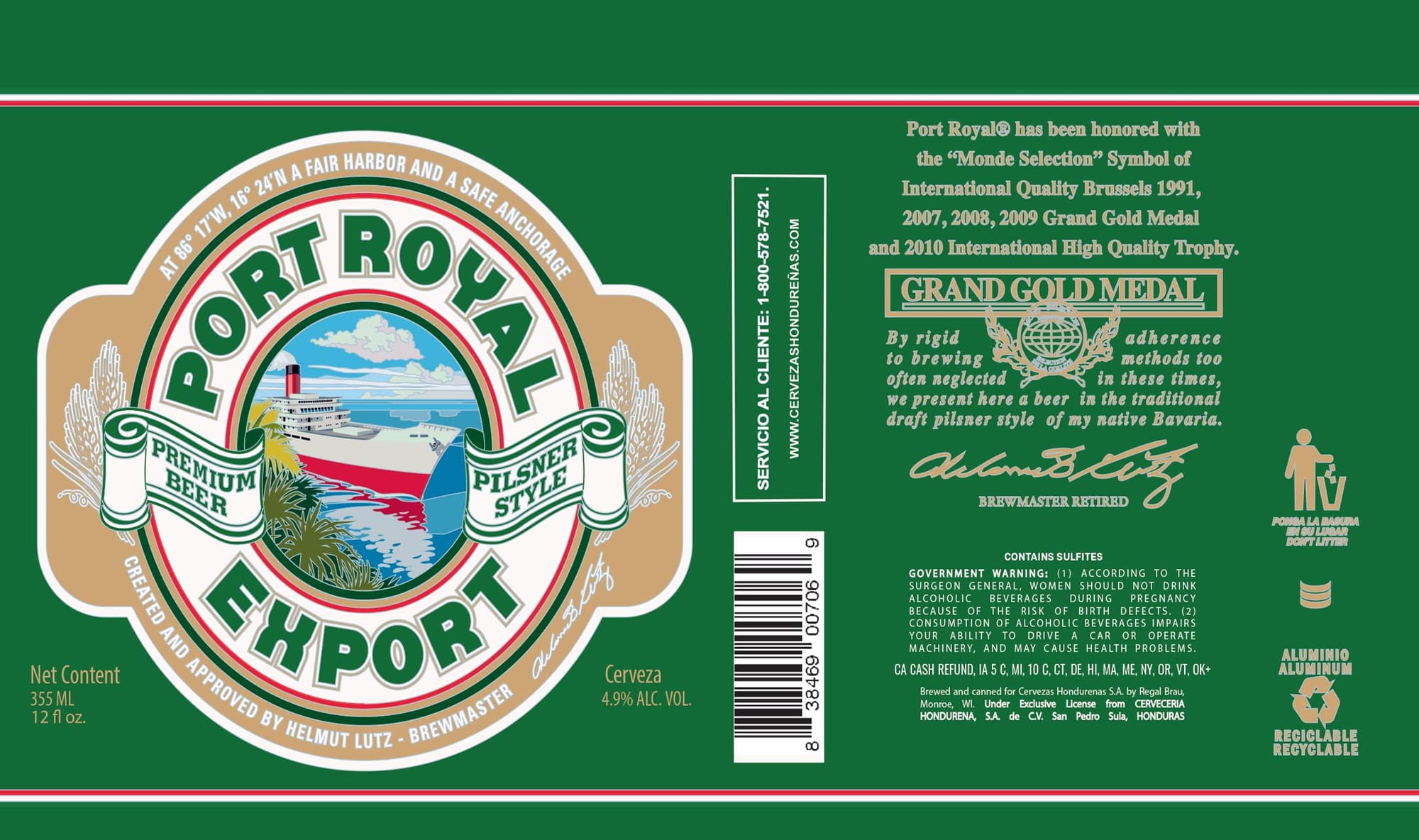 Port Royal Export Pilsner by Cervecería Hondureña - beer label
