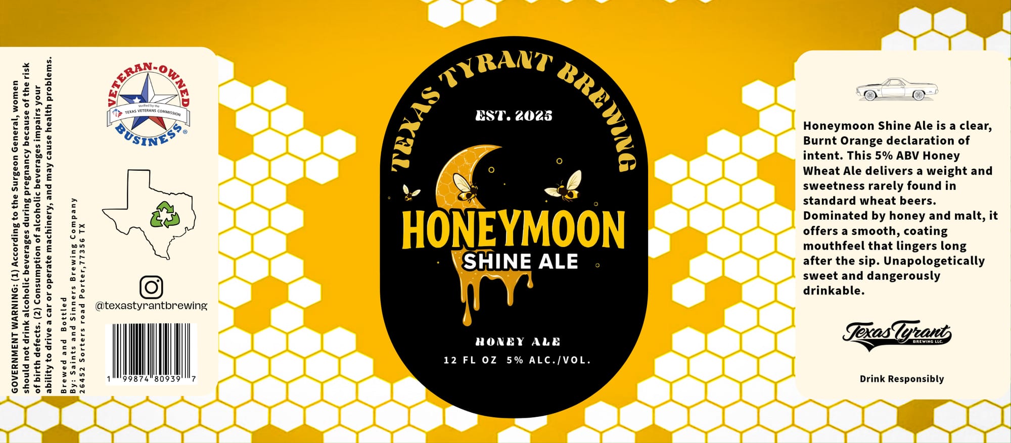 Honeymoon Shine Ale by Tyrant Brewing - beer label