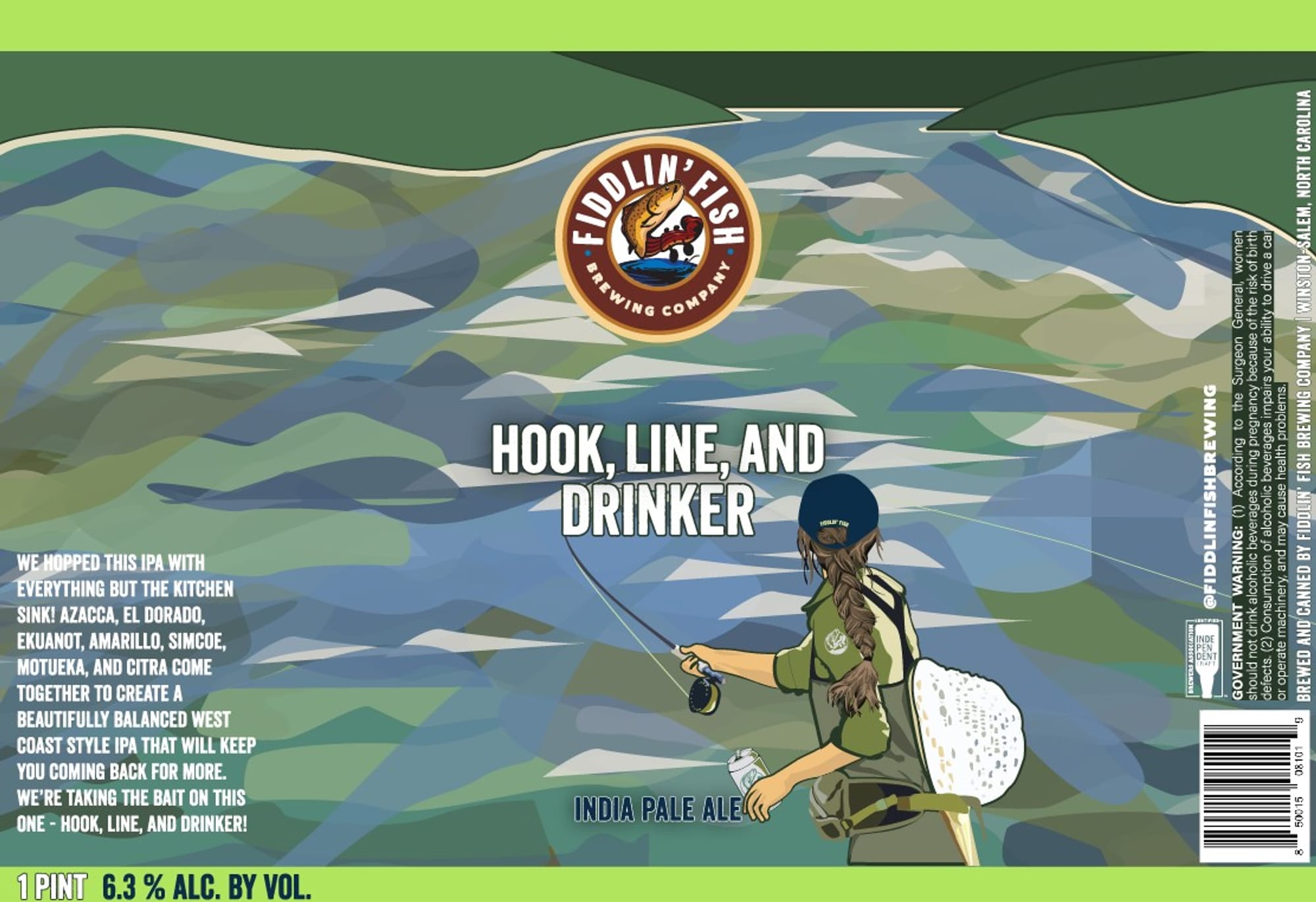 HOOK, LINE, AND DRINKER INDIA PALE ALE by FIDDLIN' FISH BREWING COMPANY - beer label