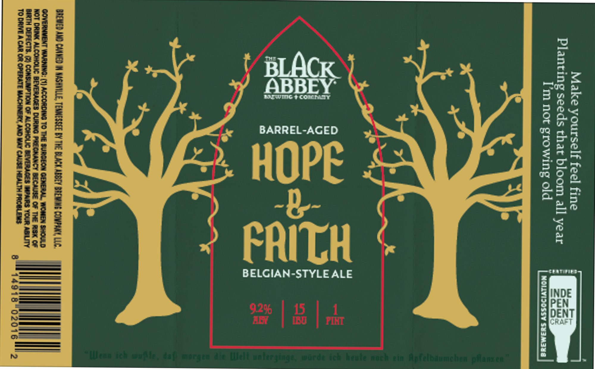 Hope & Faith by The Black Abbey Brewing Company - beer label