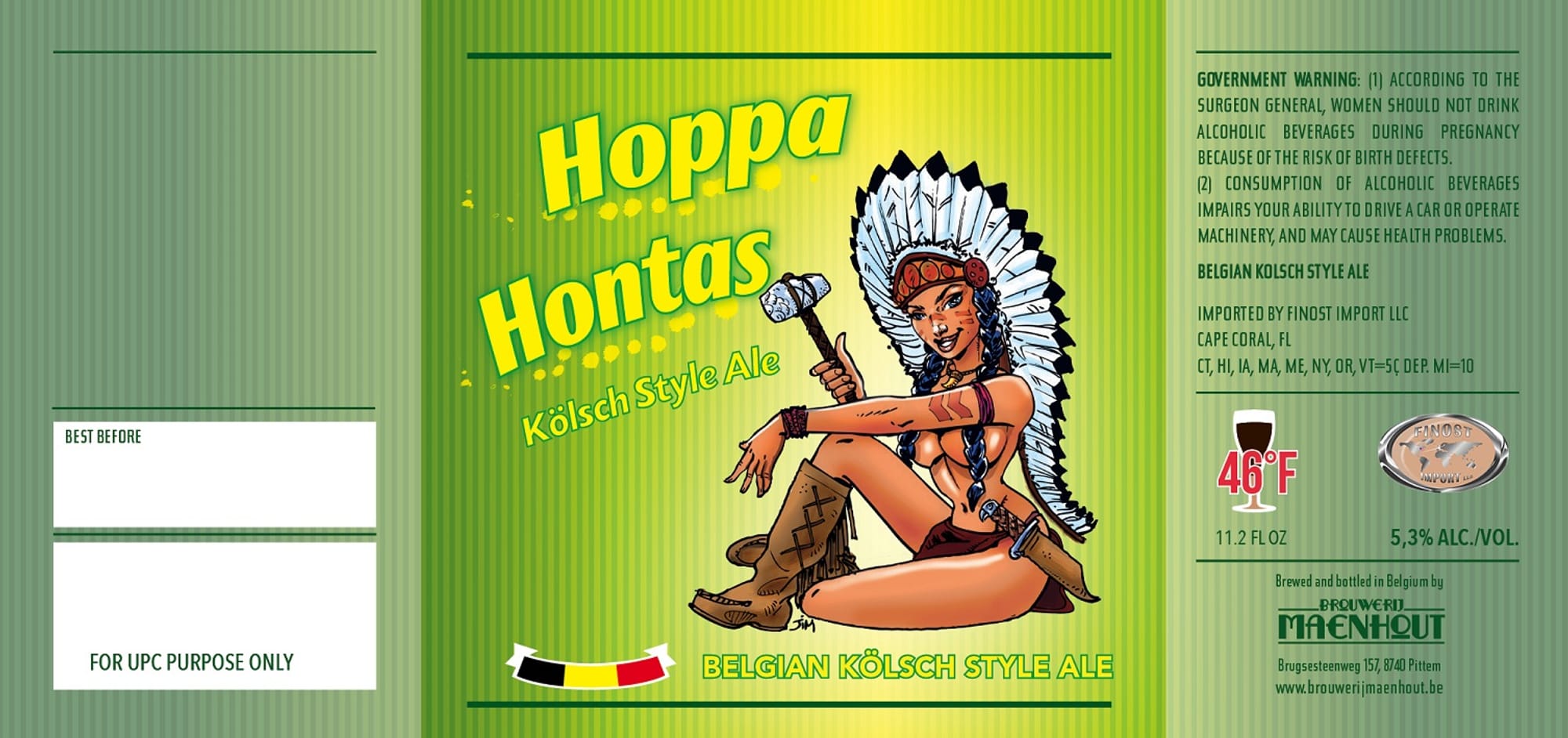 Hoppa Hontas by Brouwerij Maenhout - beer label