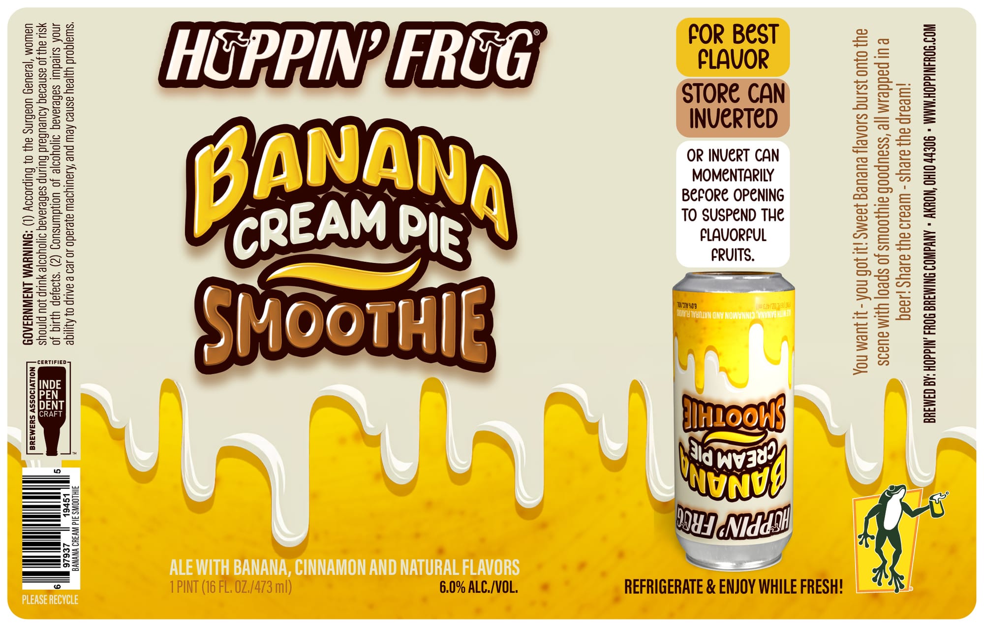 Banana Cream Pie Smoothie by Hoppin' Frog Brewing Company - beer label