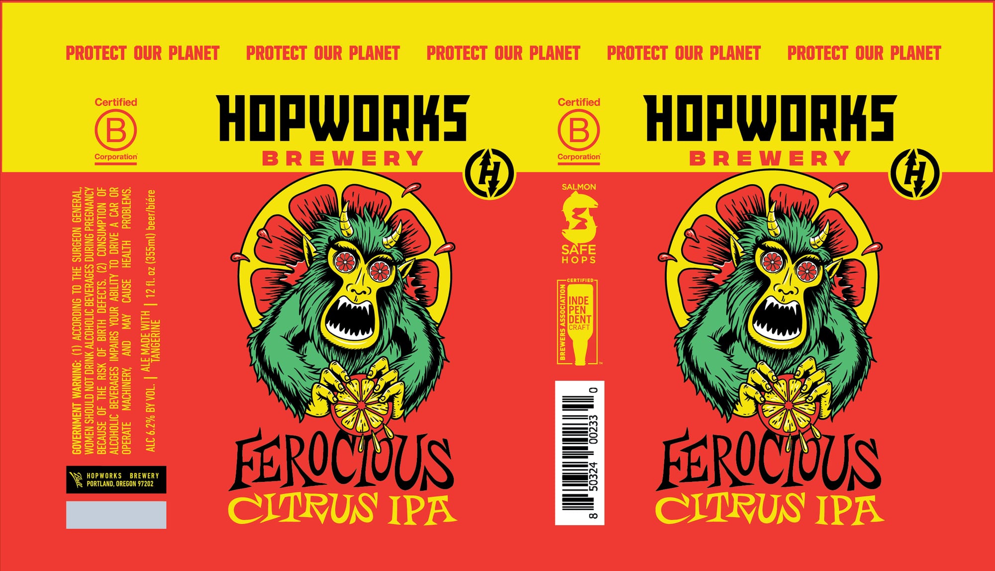 Ferocious Citrus IPA by Hopworks Urban Brewery - beer label