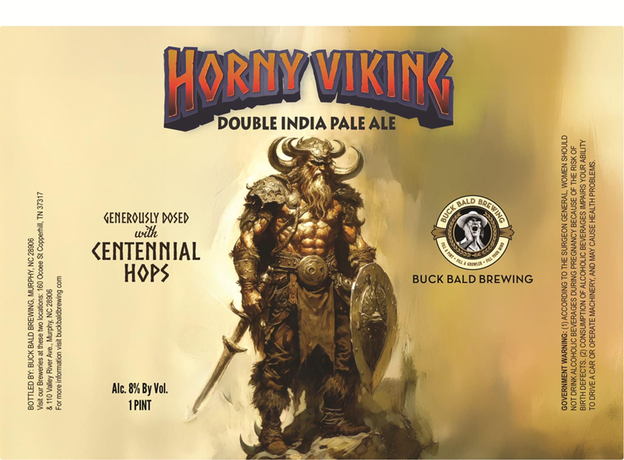 Horny Viking Double India Pale Ale by Buck Bald Brewing - beer label