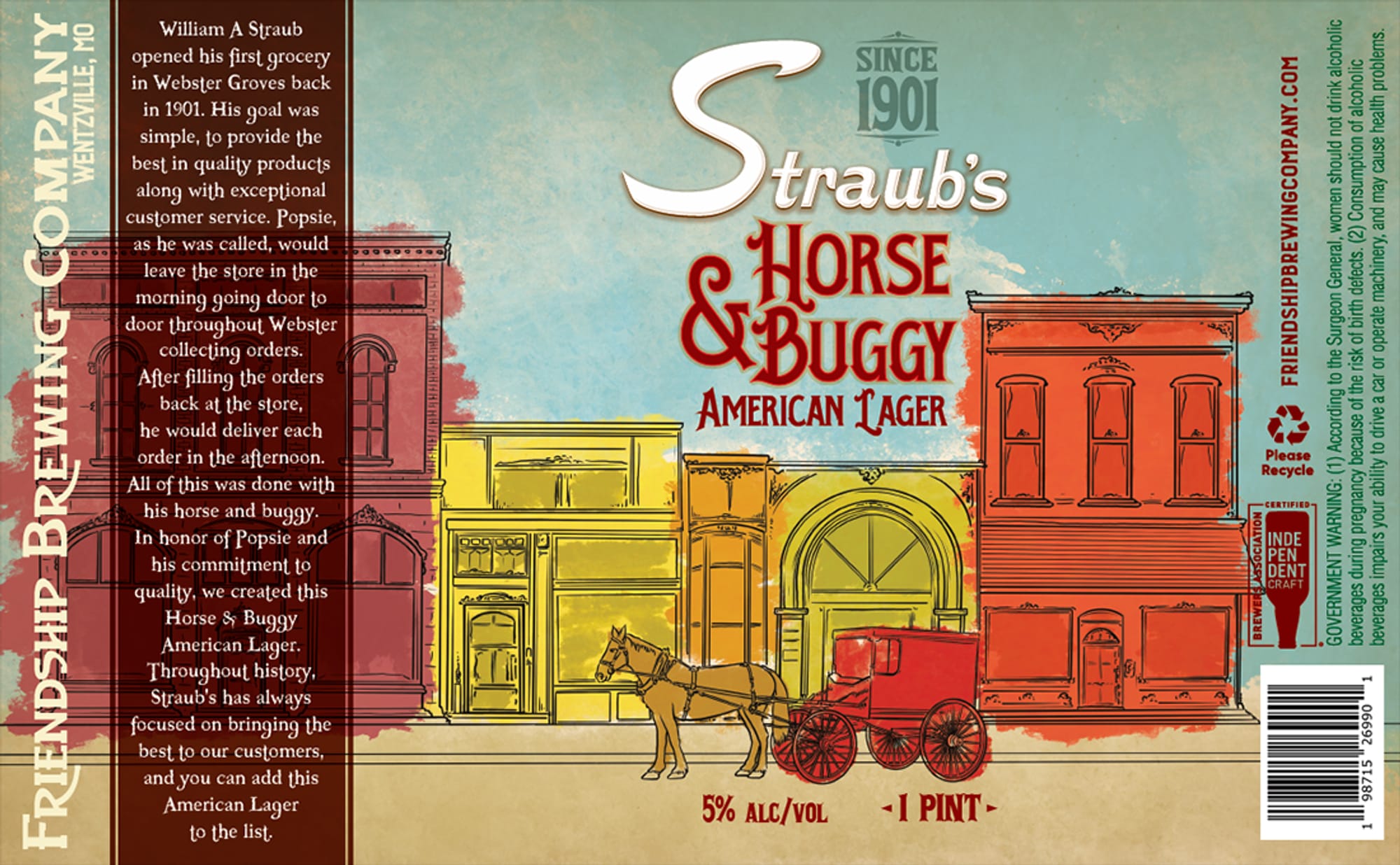 Horse & Buggy American Lager by William Straub Brewing Company - beer label